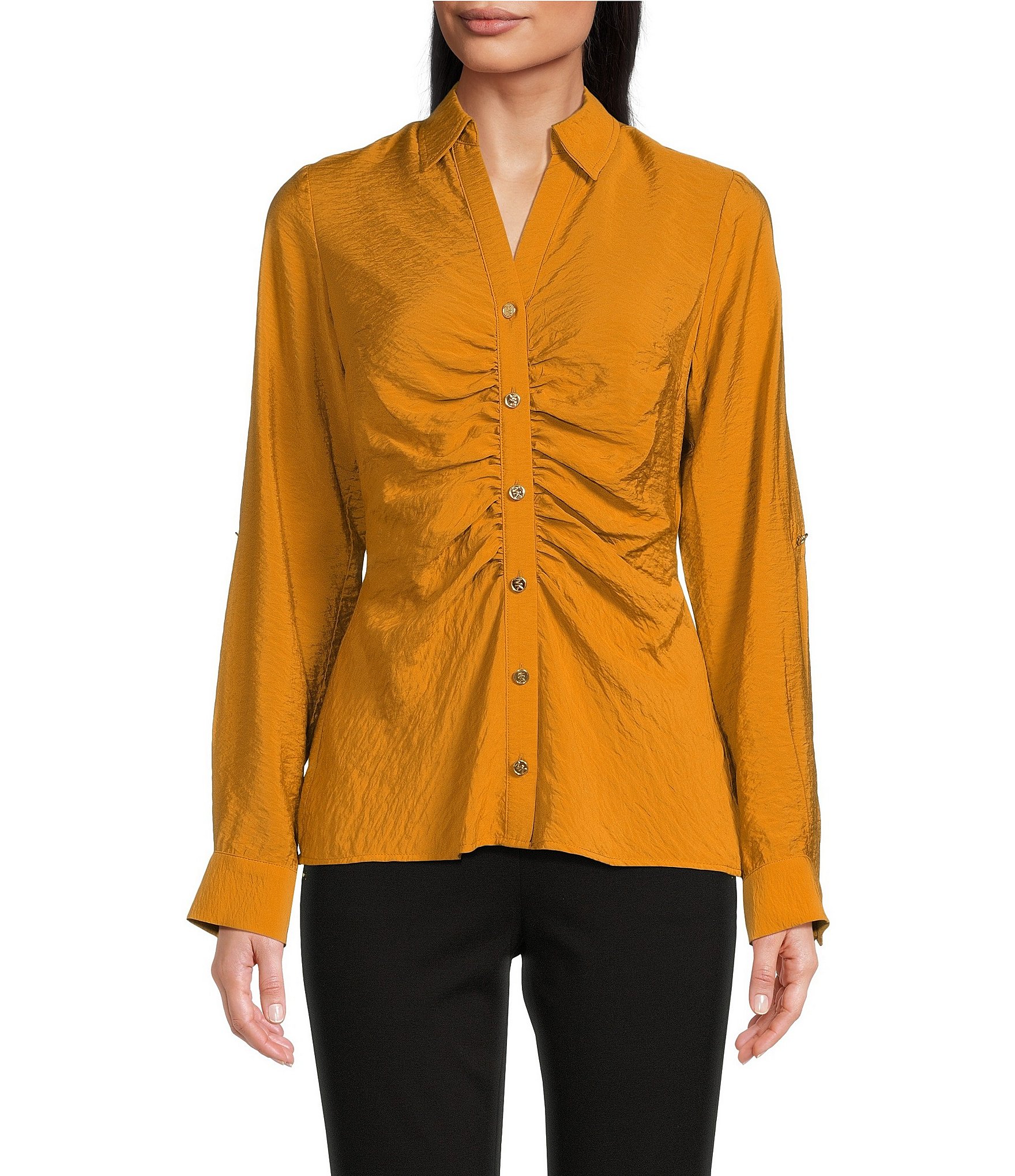 Michael Kors Button-Down Tie Dress Marigold SM at  Women's