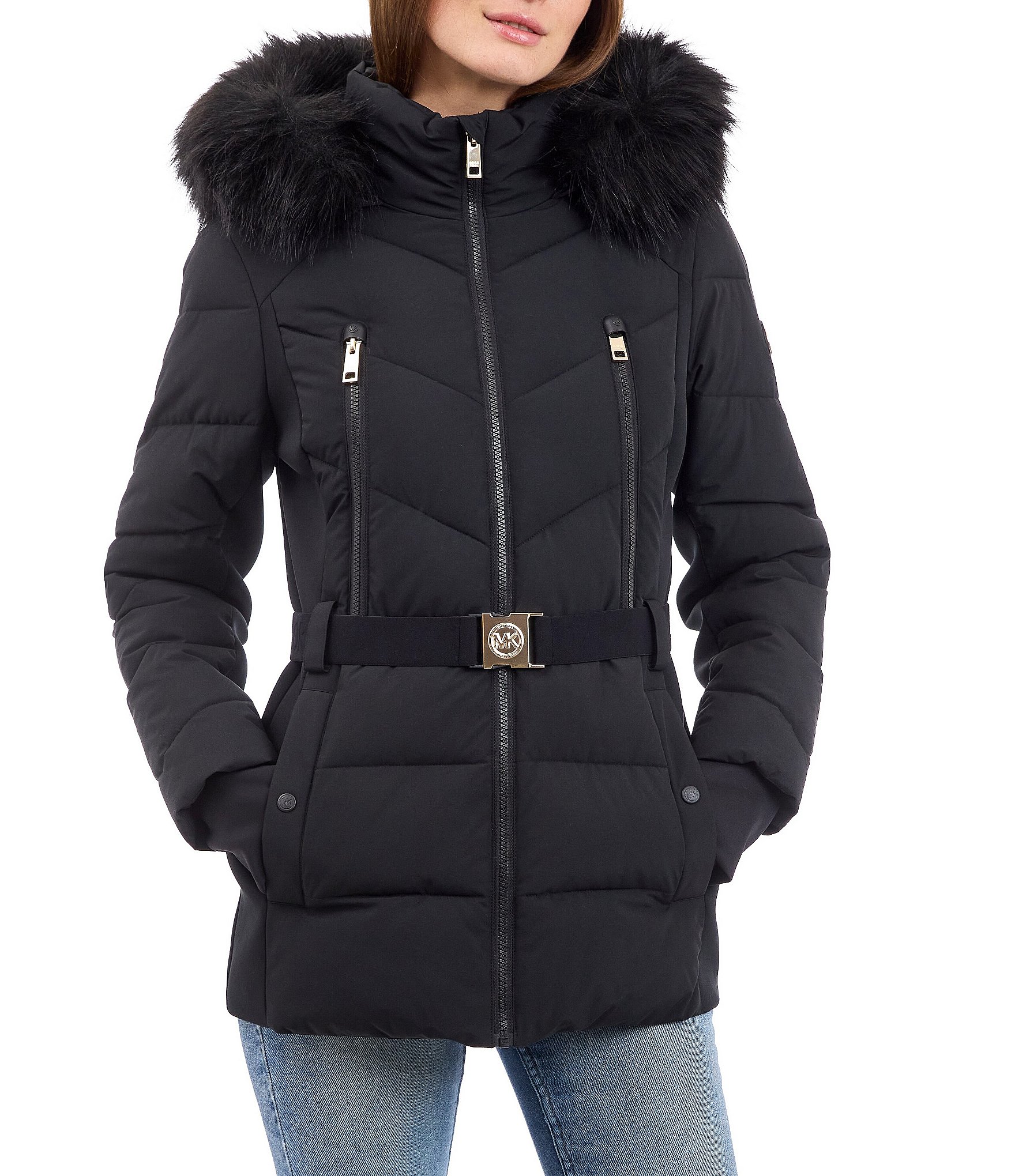 Michael kors faux fur belted puffer coat best sale