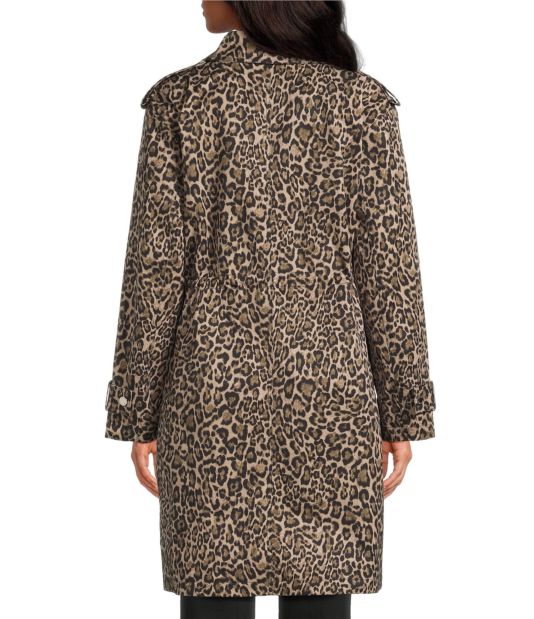 MICHAEL Michael Kors Faux Suede Cheetah Print Point Collar Button Front Coat