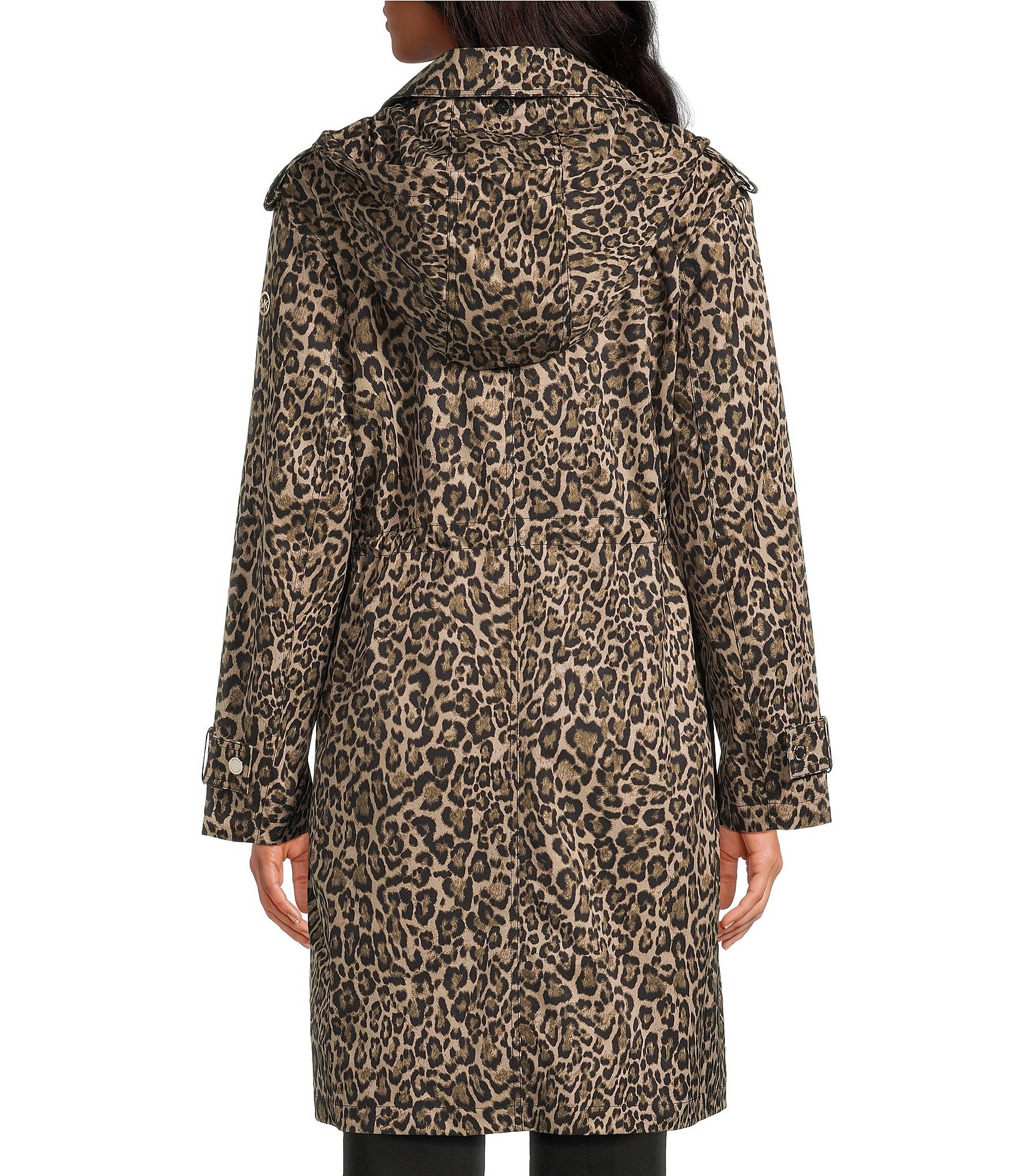 MICHAEL Michael Kors Faux Suede Cheetah Print Point Collar Button Front Coat