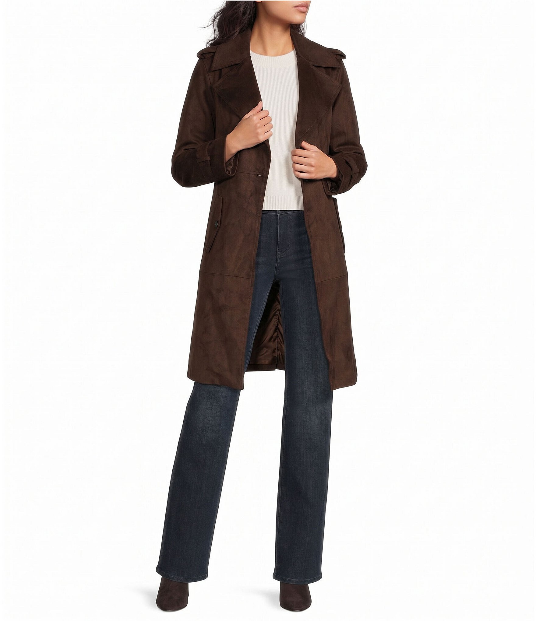 MICHAEL Michael Kors Faux Suede Oversize Notch Collar Belted Trench Coat
