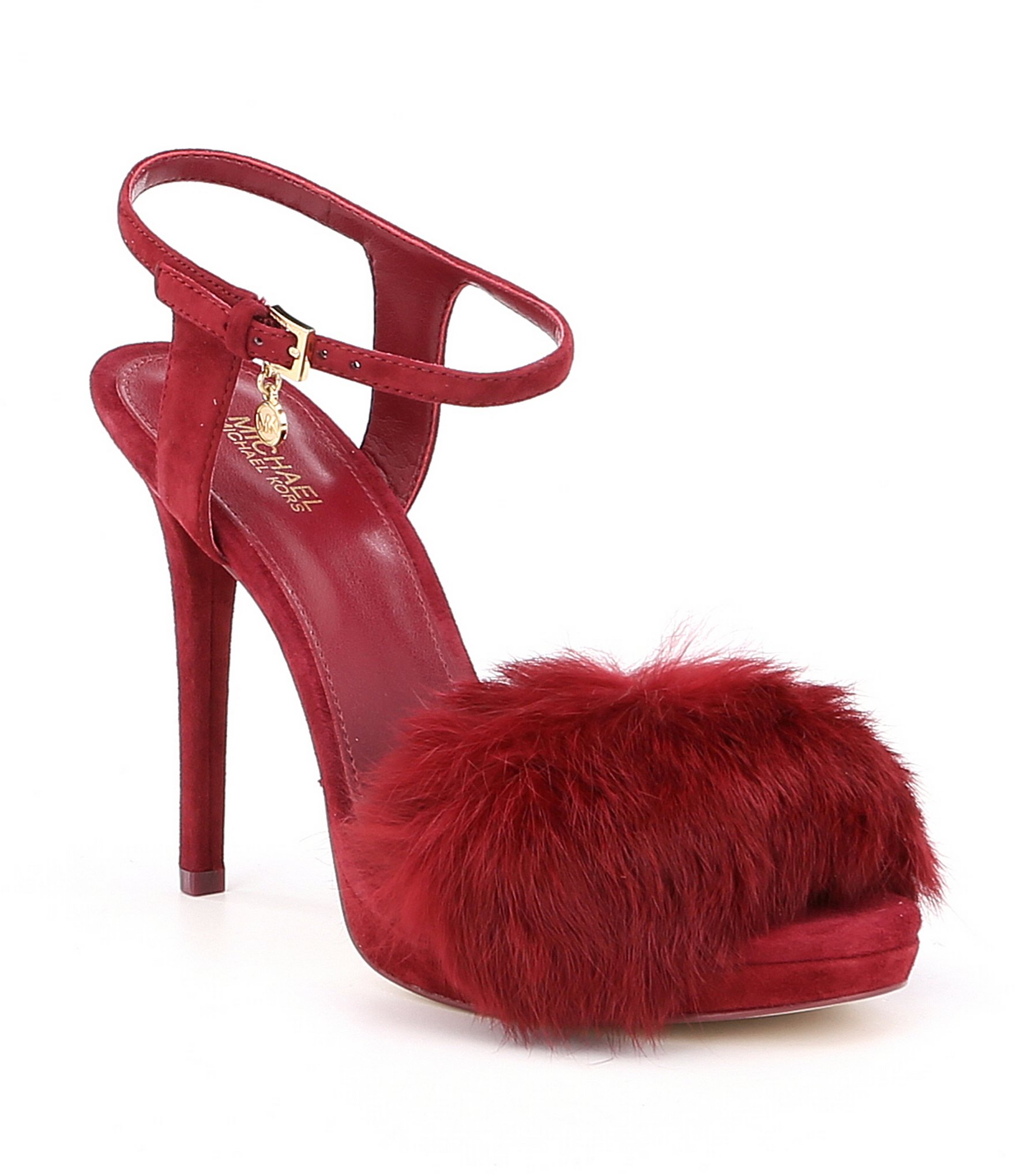 MICHAEL Michael Kors Faye Rabbit Fur Detail Suede Sandals | Dillards