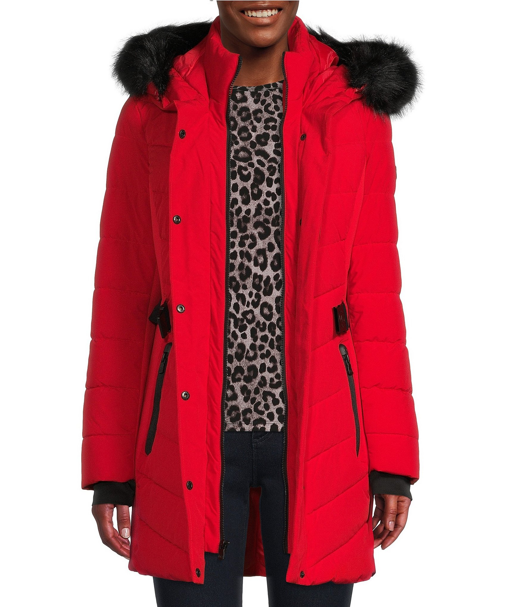 MICHAEL Michael Kors Hooded Faux Fur Belted Puffer Coat | Dillard's