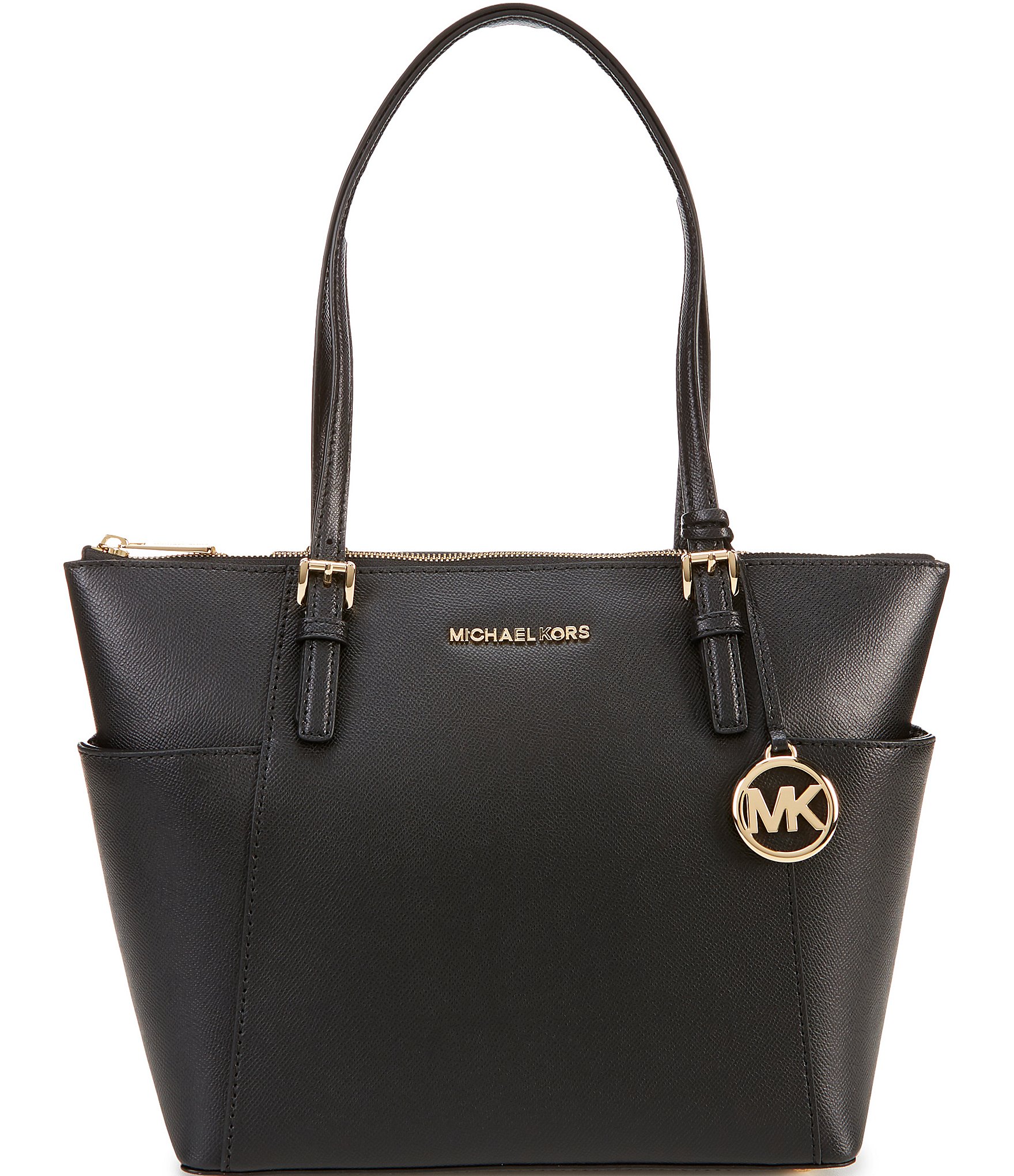 michael kors black purse with tan straps