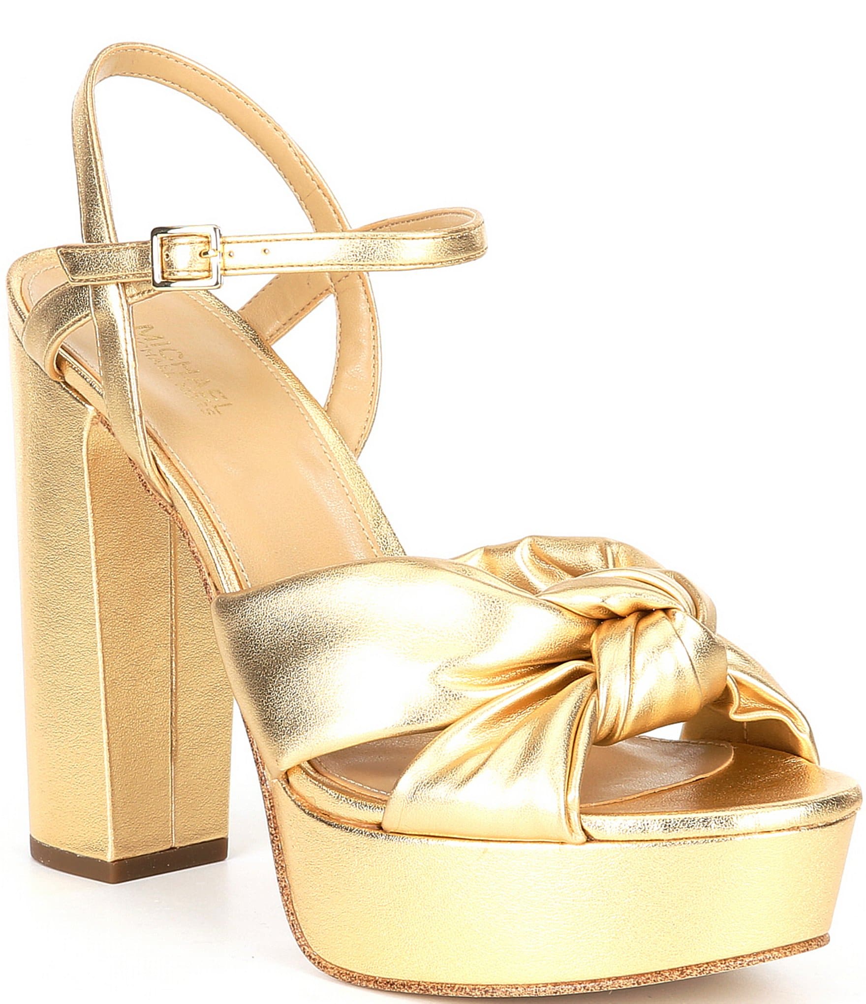 ★Michael Kors★Josie プラットフォームサンダル ヒール12cm Michael Kors Josie Leather Knot Detail Ankle Strap Platform
