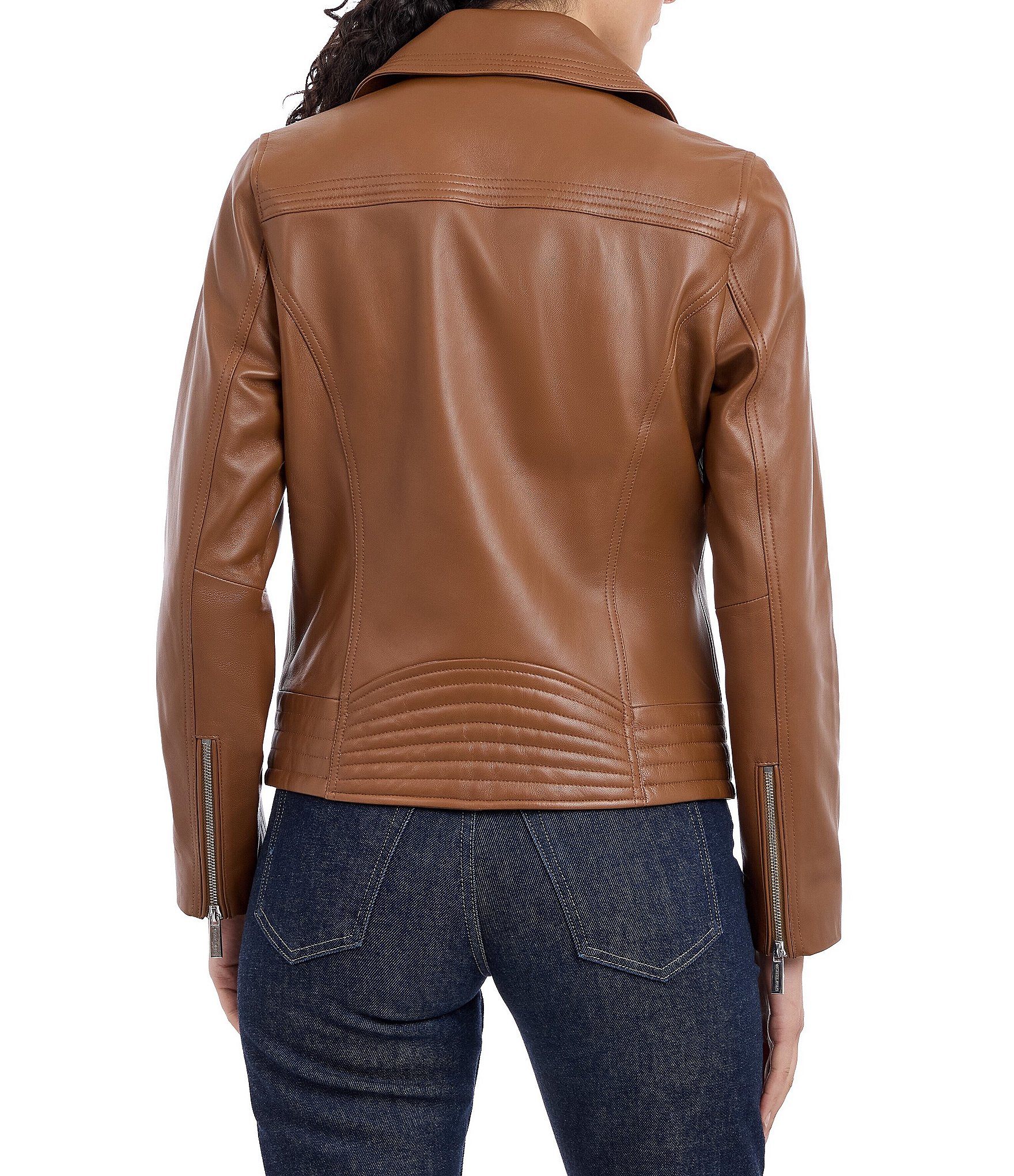 MICHAEL Michael Kors Leather Notch Collar Asymmetric Zip Front Jacket