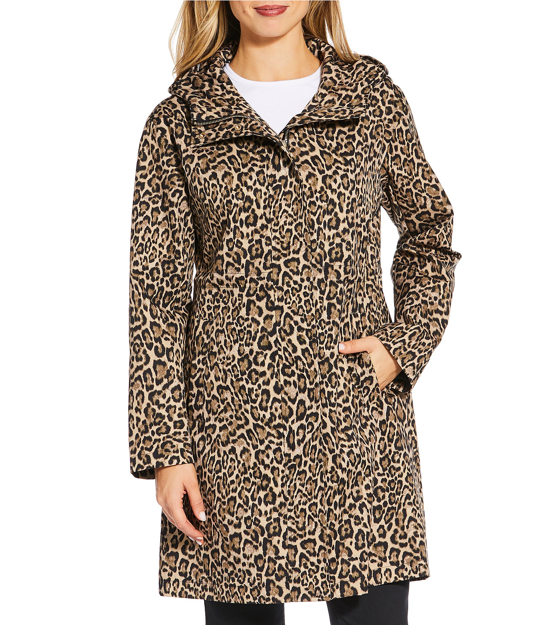 MICHAEL Michael Kors Leopard Print Stand Collar Elastic Waist Water-Resistant Anorak Jacket