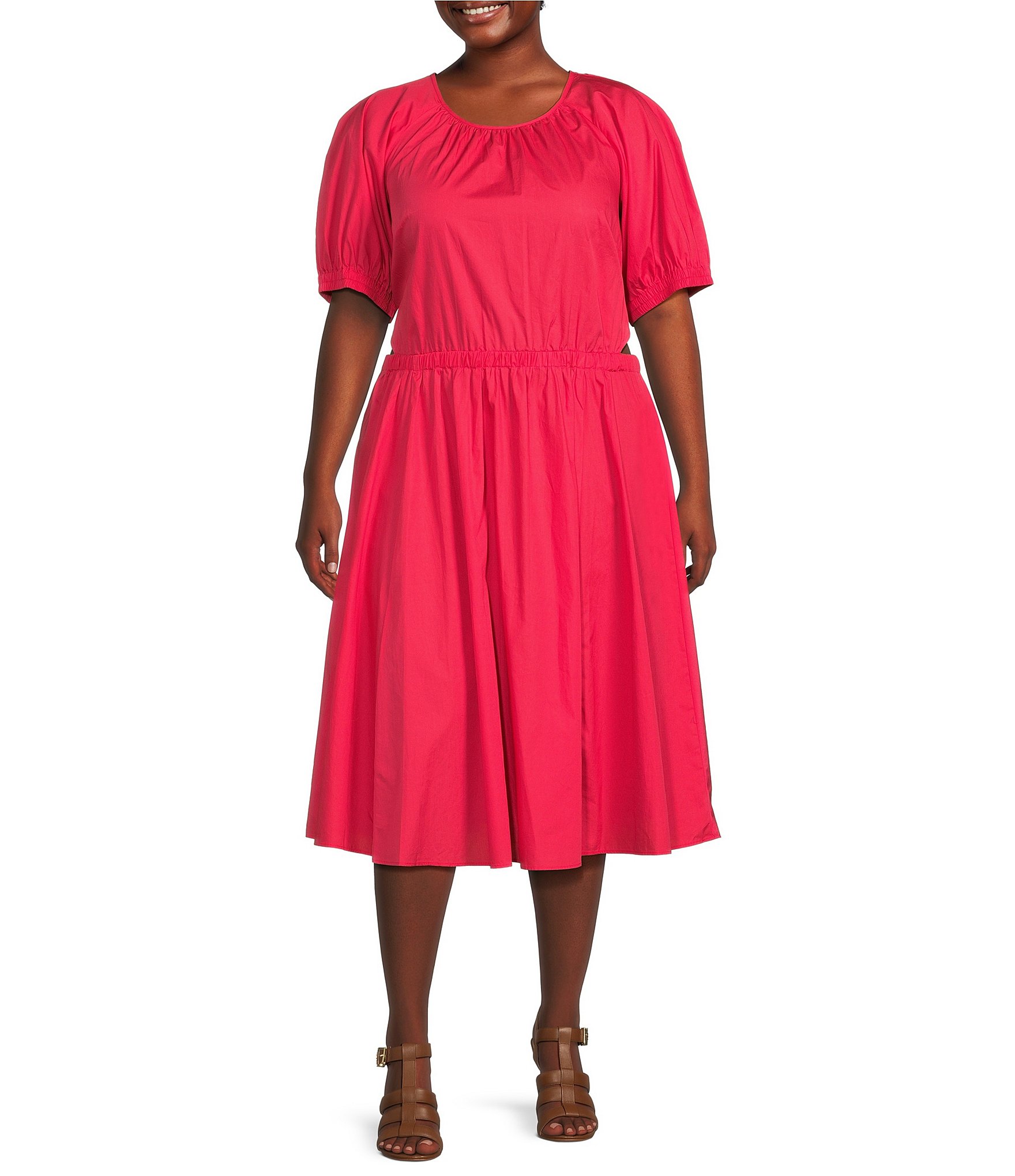 MICHAEL Michael Kors Plus Size Cotton Poplin Cut-Out Midi Dress | Dillard's