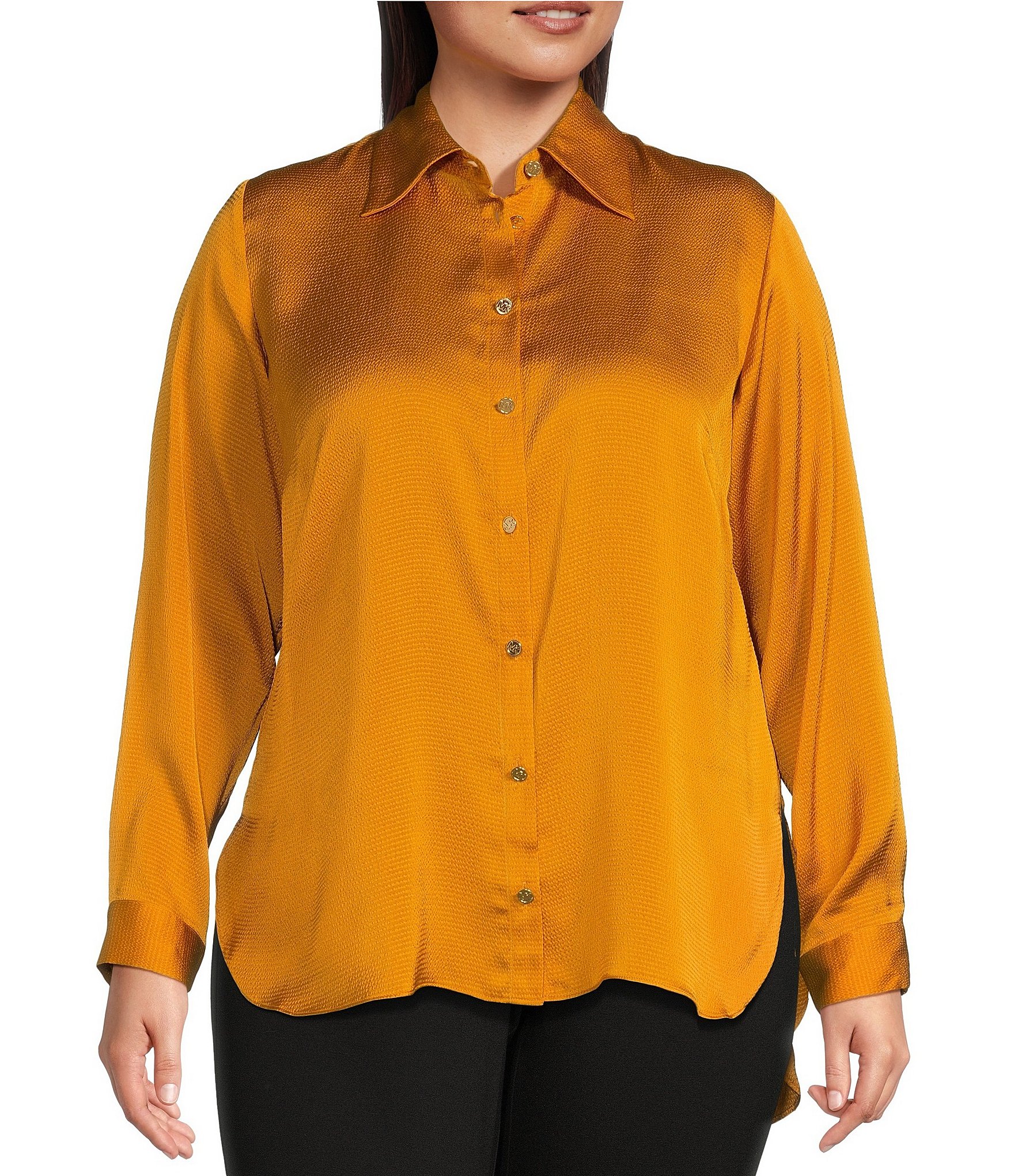 Michael Kors Hansen Charmeuse Button-front Shirt In Pearl Mel