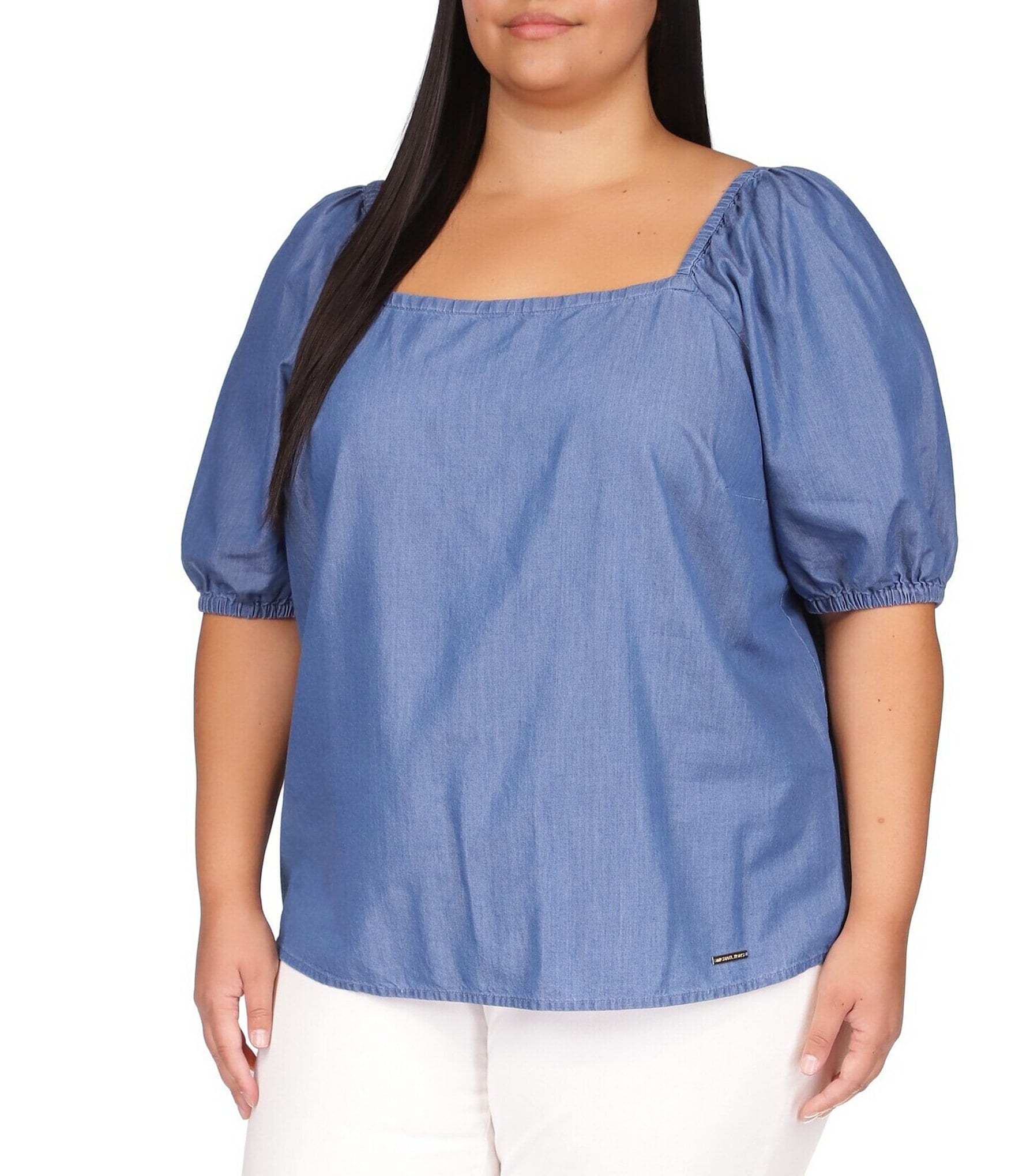 MICHAEL Michael Kors Plus Size Square Neck Coordinating Woven Chambray ...