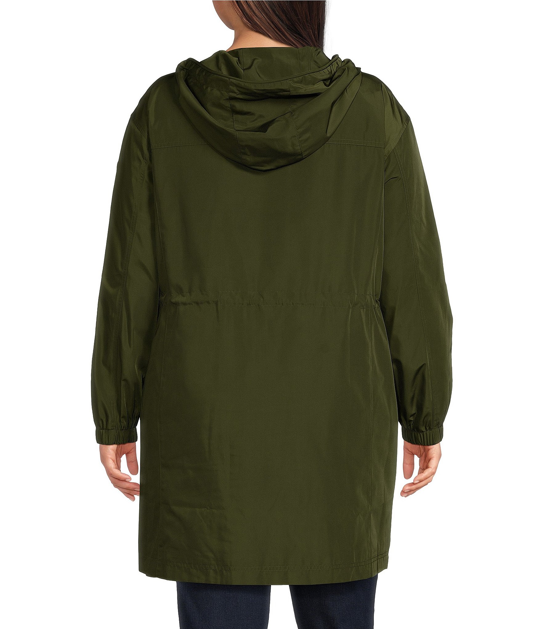 MICHAEL Michael Kors Plus Size Stand Collar Hooded Elastic Bungee Cord Waist Rain Coat Liberty Center