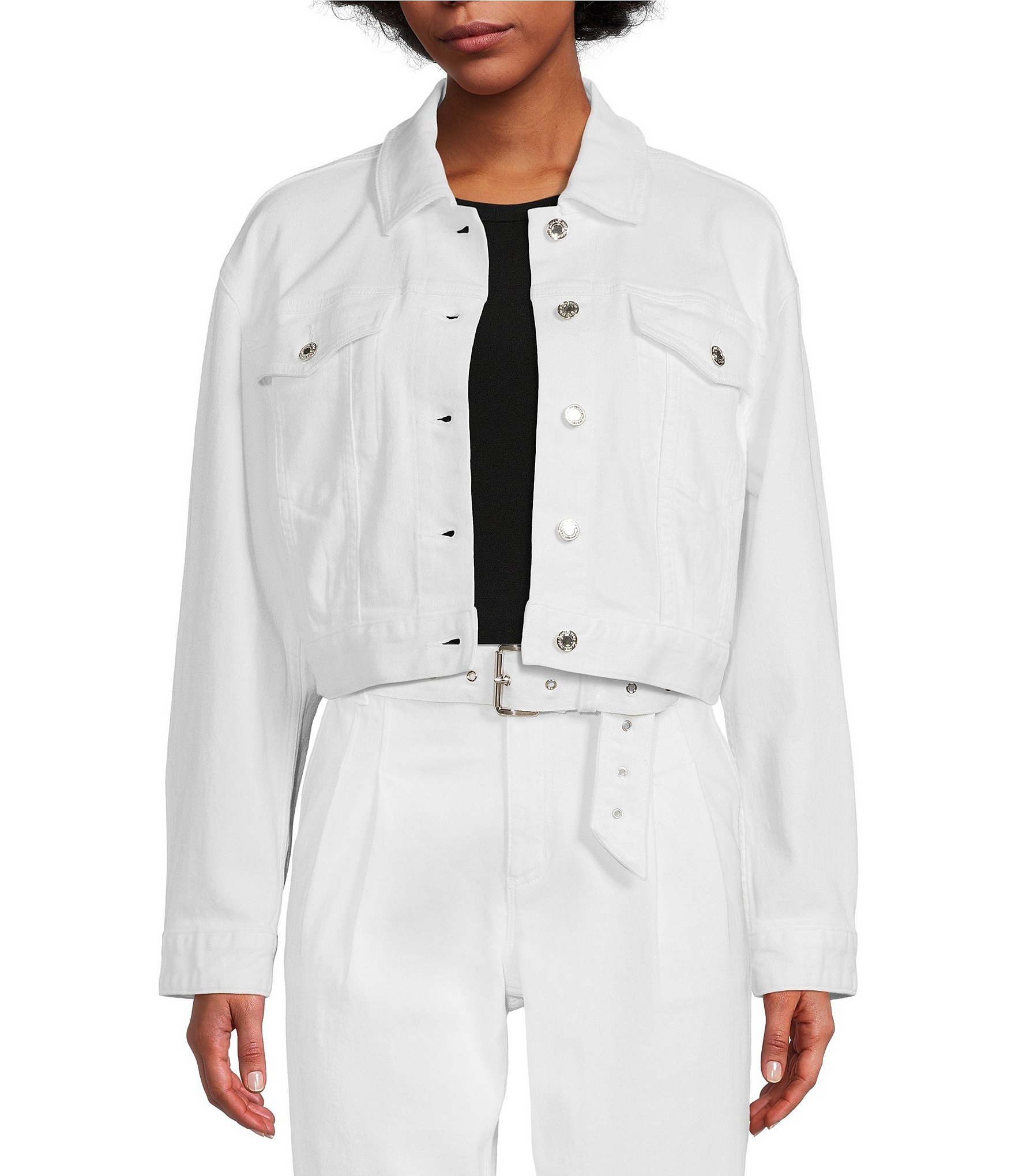 MICHAEL Michael Kors Point Collar Long Sleeve Stretch Denim Jacket ...