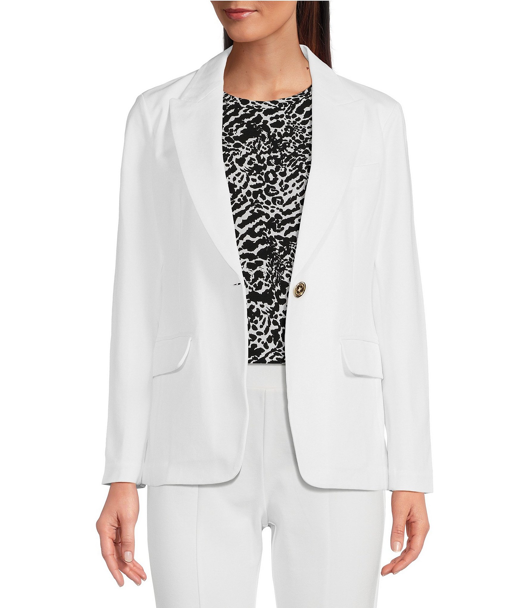 Michael Michael Kors Ponte Knit Notch Lapel Long Sleeve Flap Pocket Button Front Coordinating 