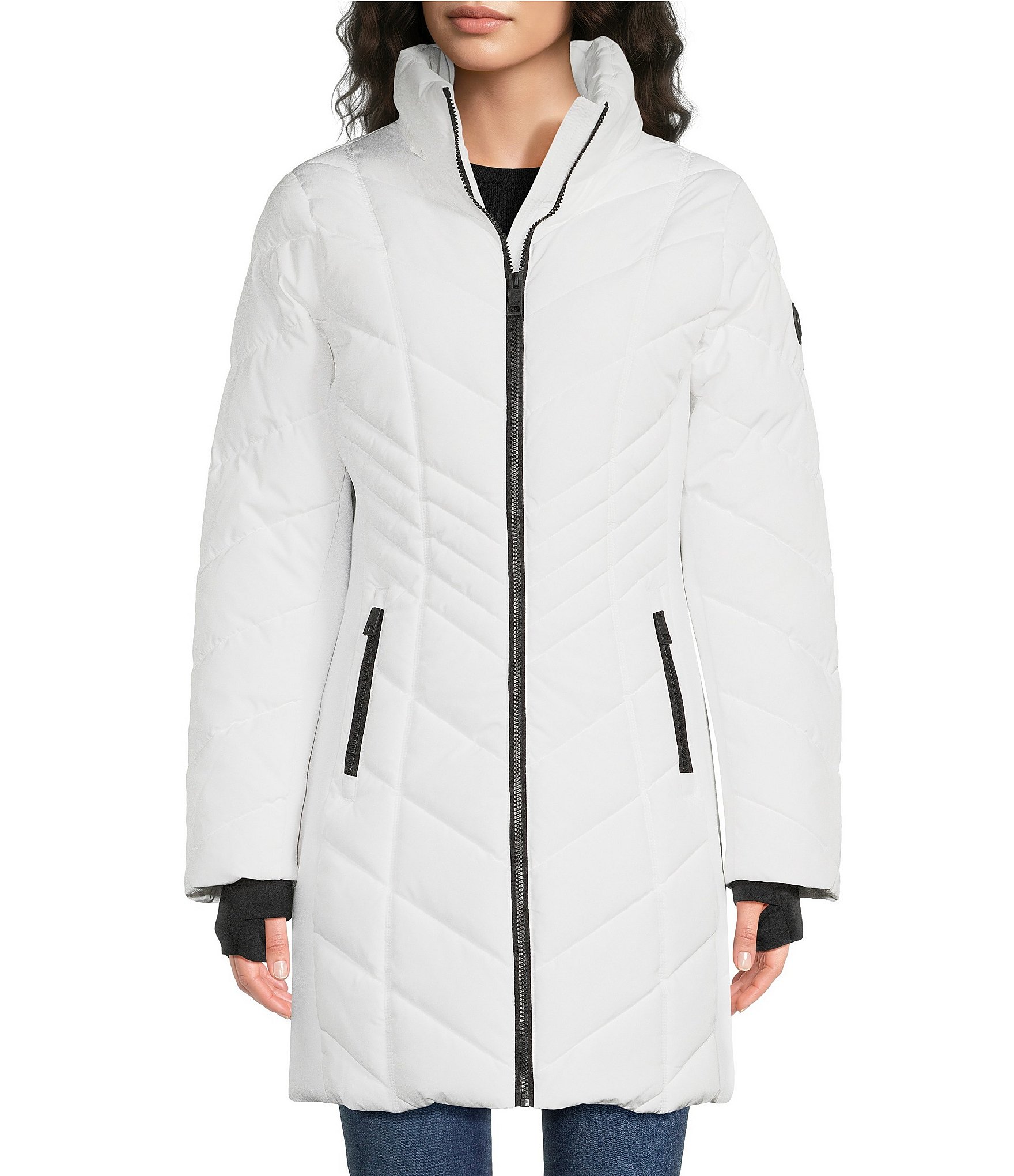 MICHAEL Michael Kors Quilted Faux Fur Stand Collar Removable Hood Zip Front Puffer
