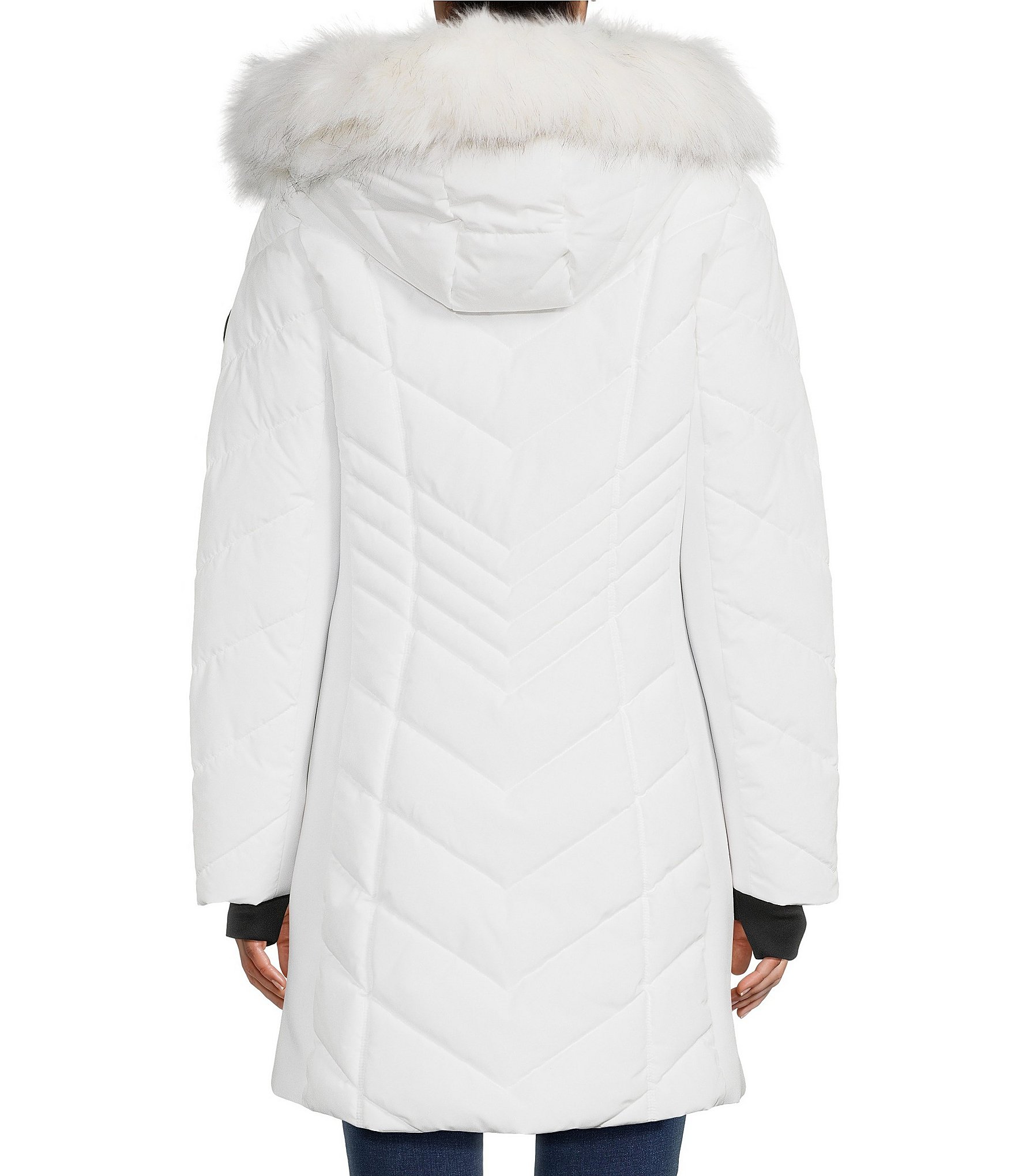 MICHAEL Michael Kors Quilted Faux Fur Stand Collar Removable Hood Zip Front Puffer