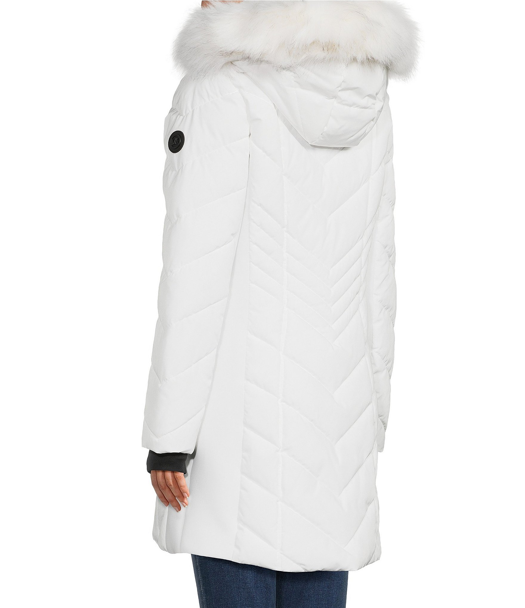 MICHAEL Michael Kors Quilted Faux Fur Stand Collar Removable Hood Zip Front Puffer