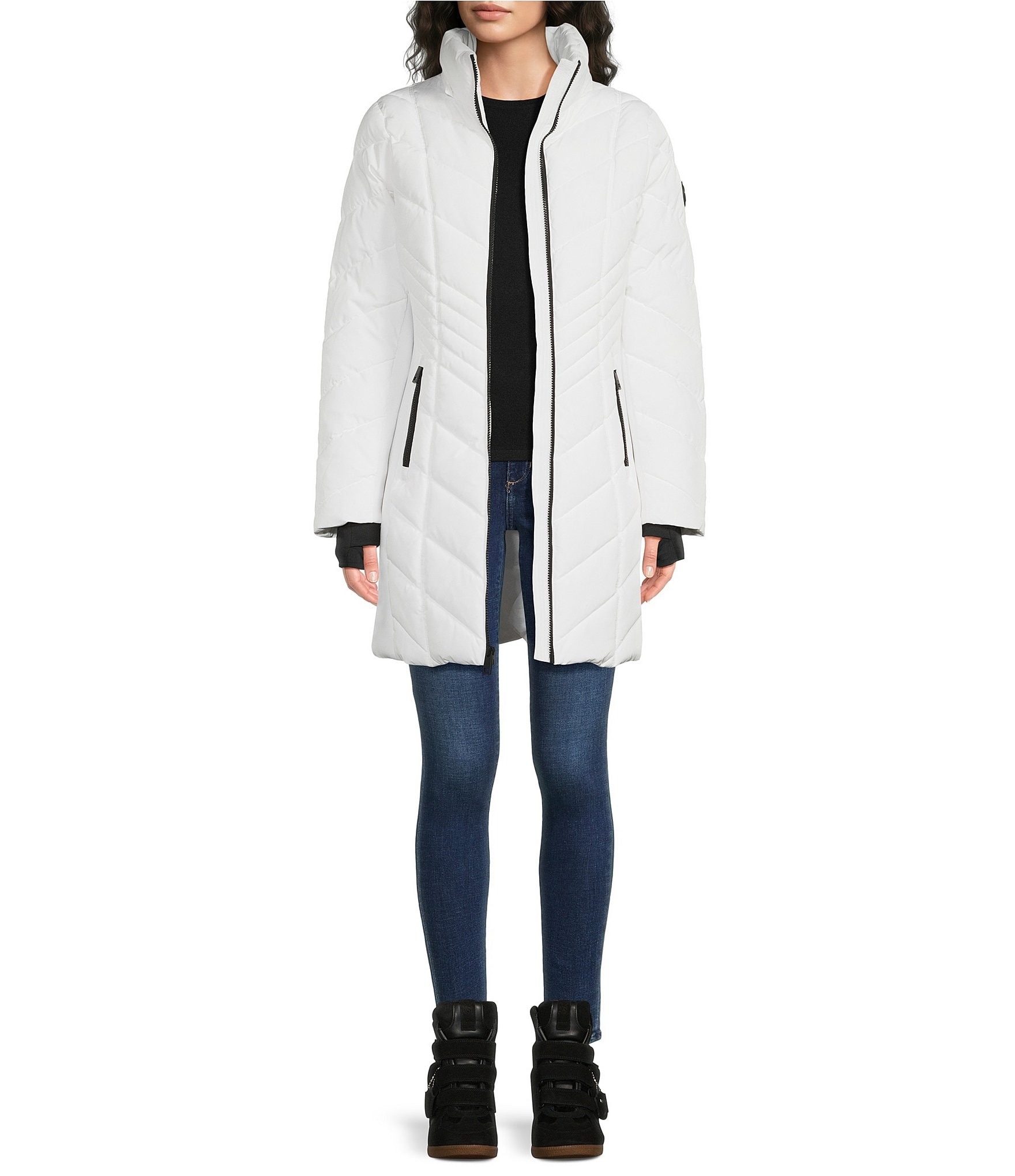 MICHAEL Michael Kors Quilted Faux Fur Stand Collar Removable Hood Zip Front Puffer