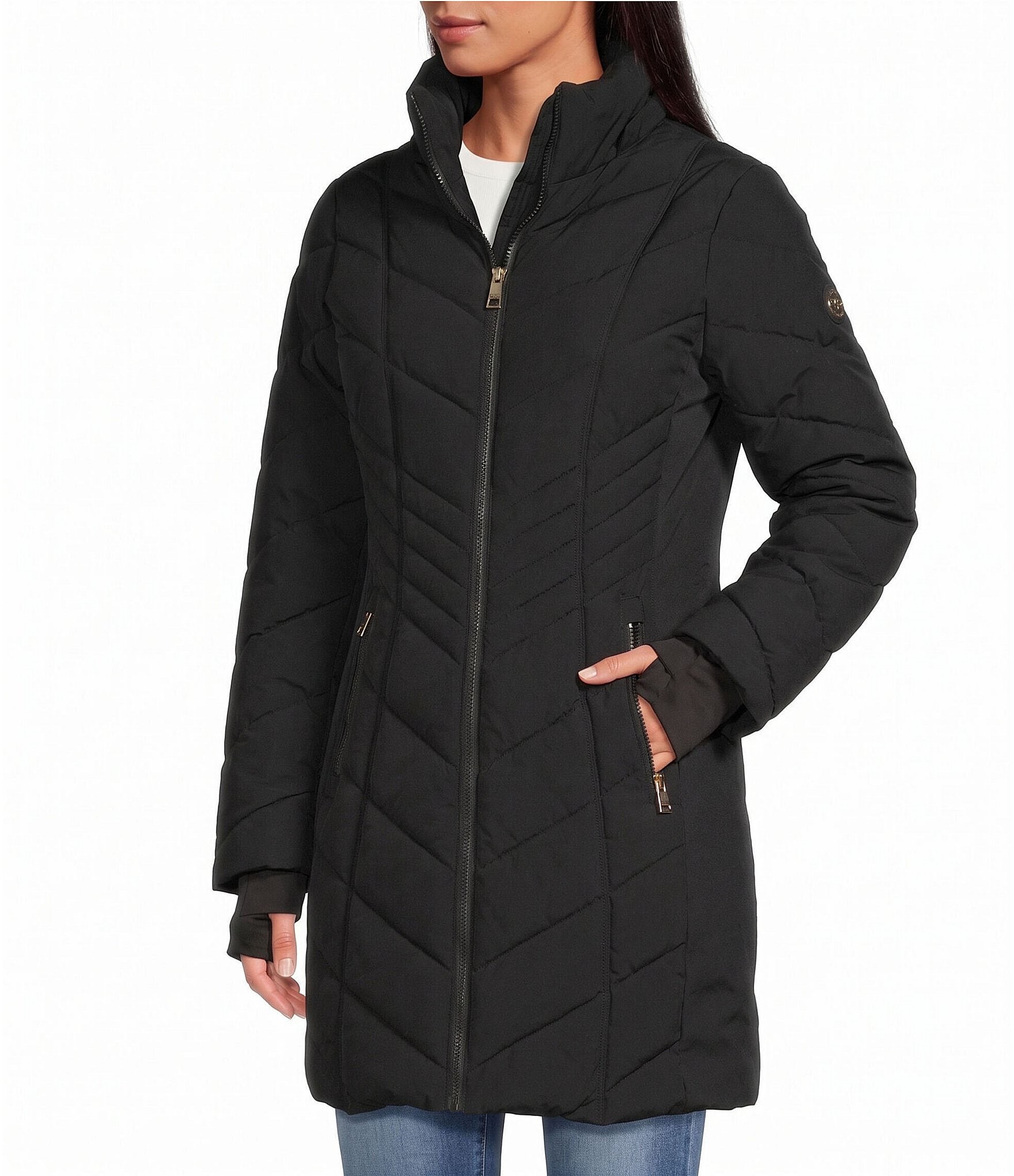 MICHAEL Michael Kors Woven Removable Hooded Stand Collar Water