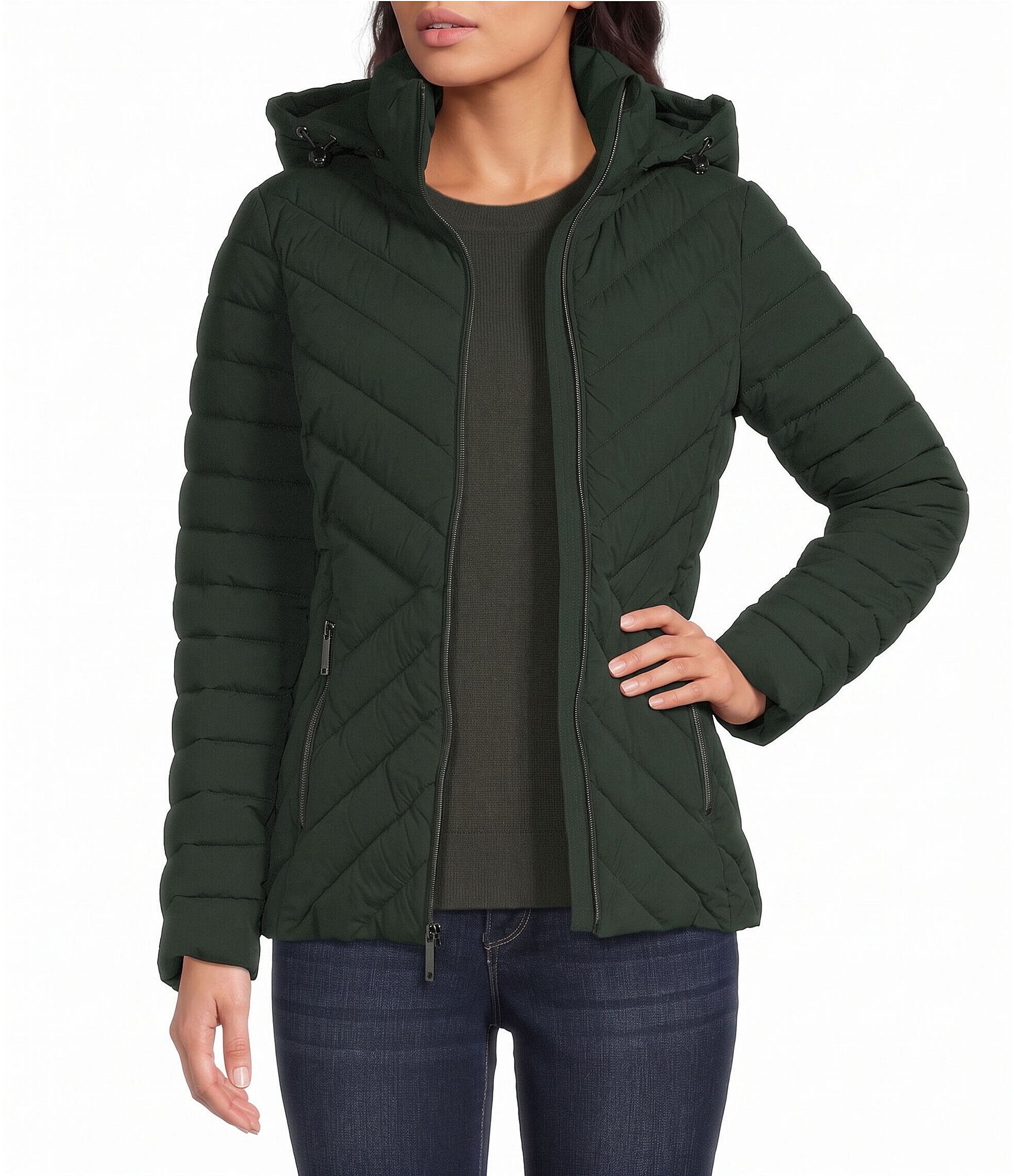 MICHAEL Michael Kors Quilted Packable Stand Collar Zip Front Puffer