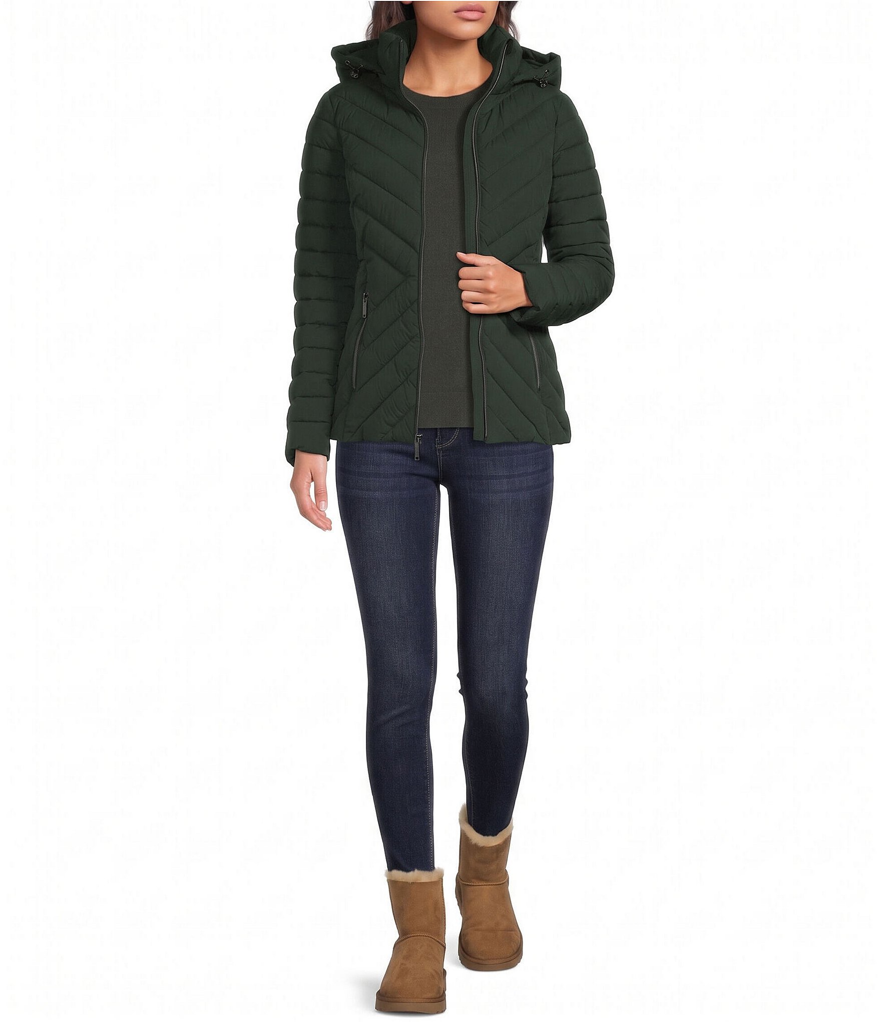 MICHAEL Michael Kors Quilted Packable Stand Collar Zip Front Puffer