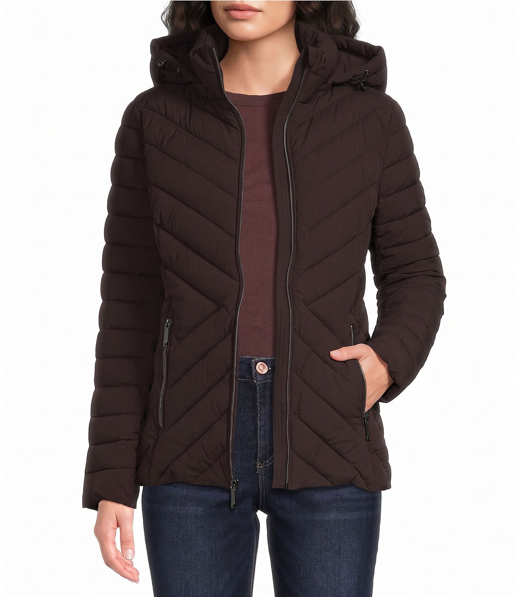 MICHAEL Michael Kors Quilted Packable Stand Collar Zip Front Puffer