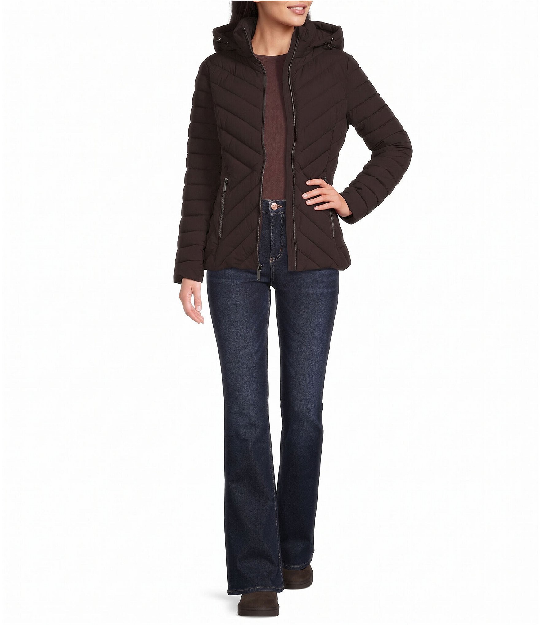 MICHAEL Michael Kors Quilted Packable Stand Collar Zip Front Puffer