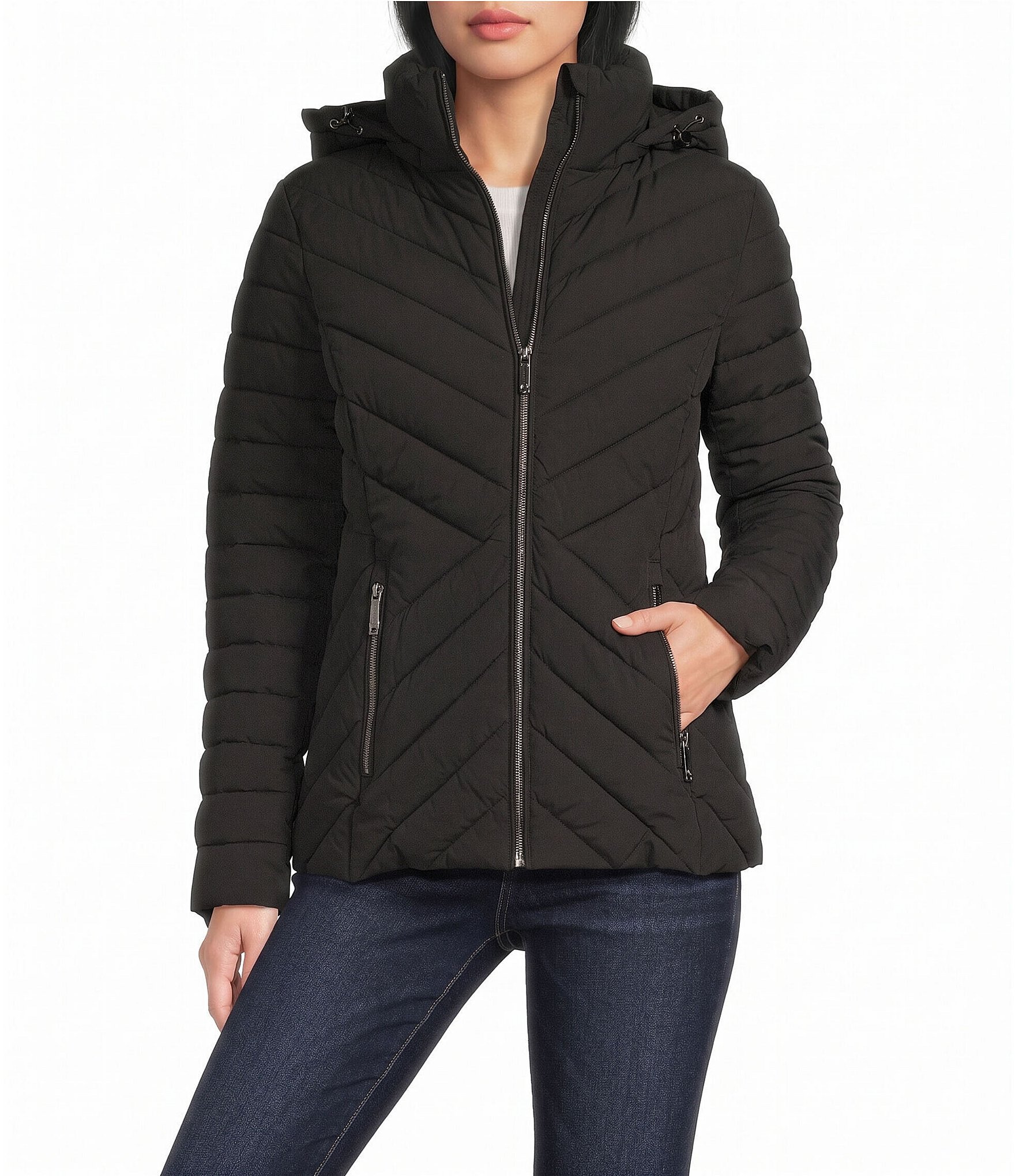 MICHAEL Michael Kors Quilted Packable Stand Collar Zip Front Puffer
