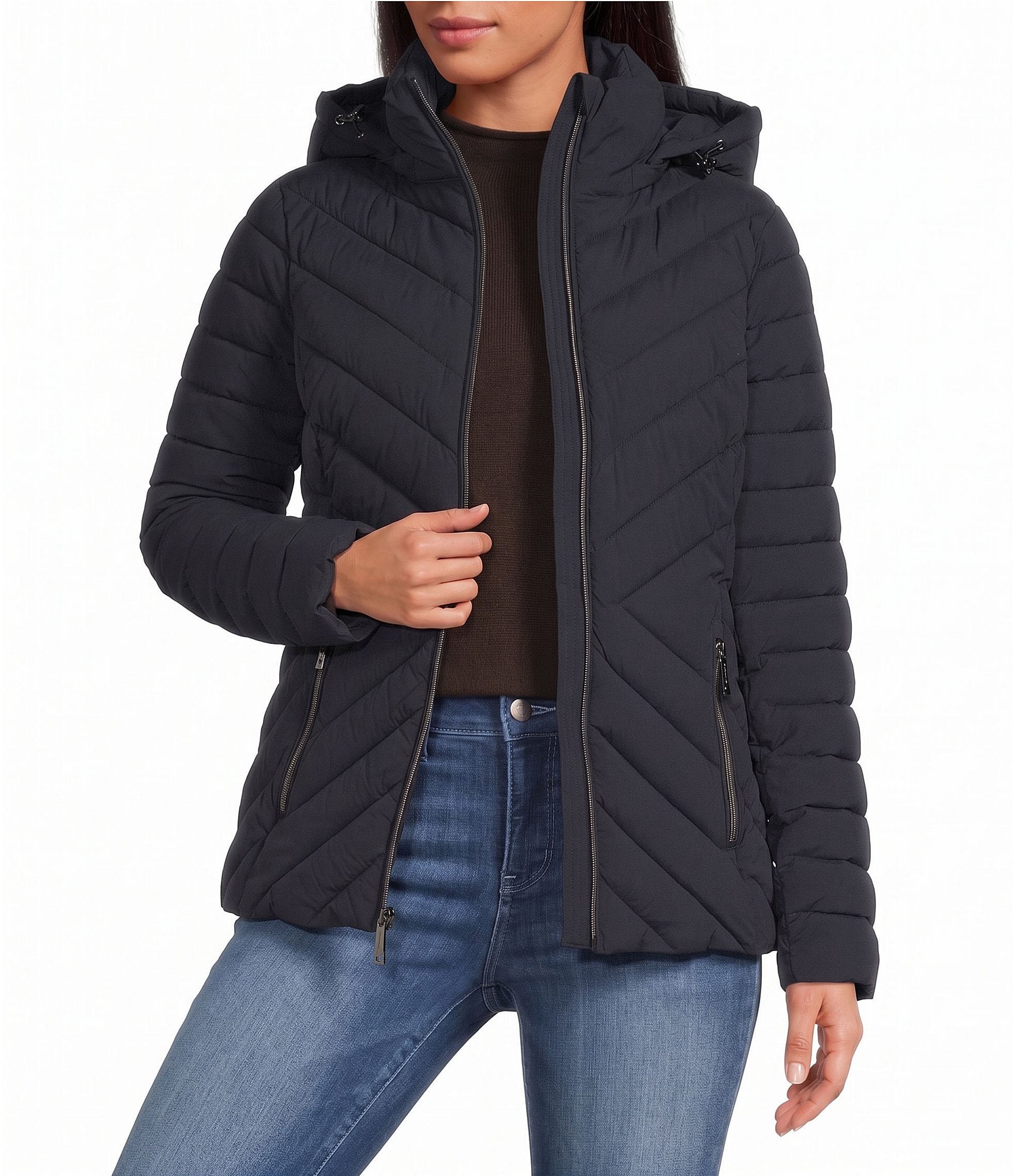 MICHAEL Michael Kors Quilted Packable Stand Collar Zip Front Puffer