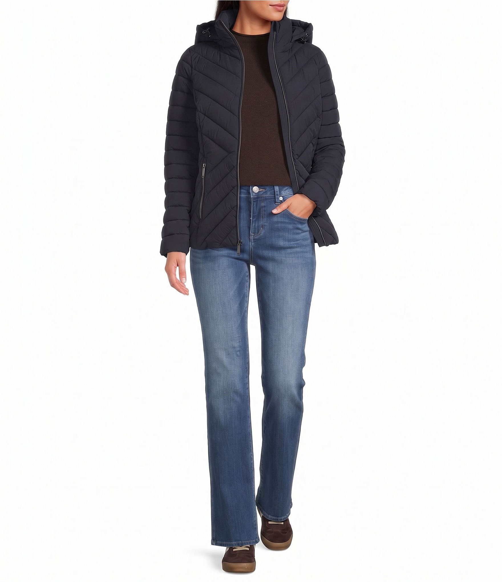 MICHAEL Michael Kors Quilted Packable Stand Collar Zip Front Puffer