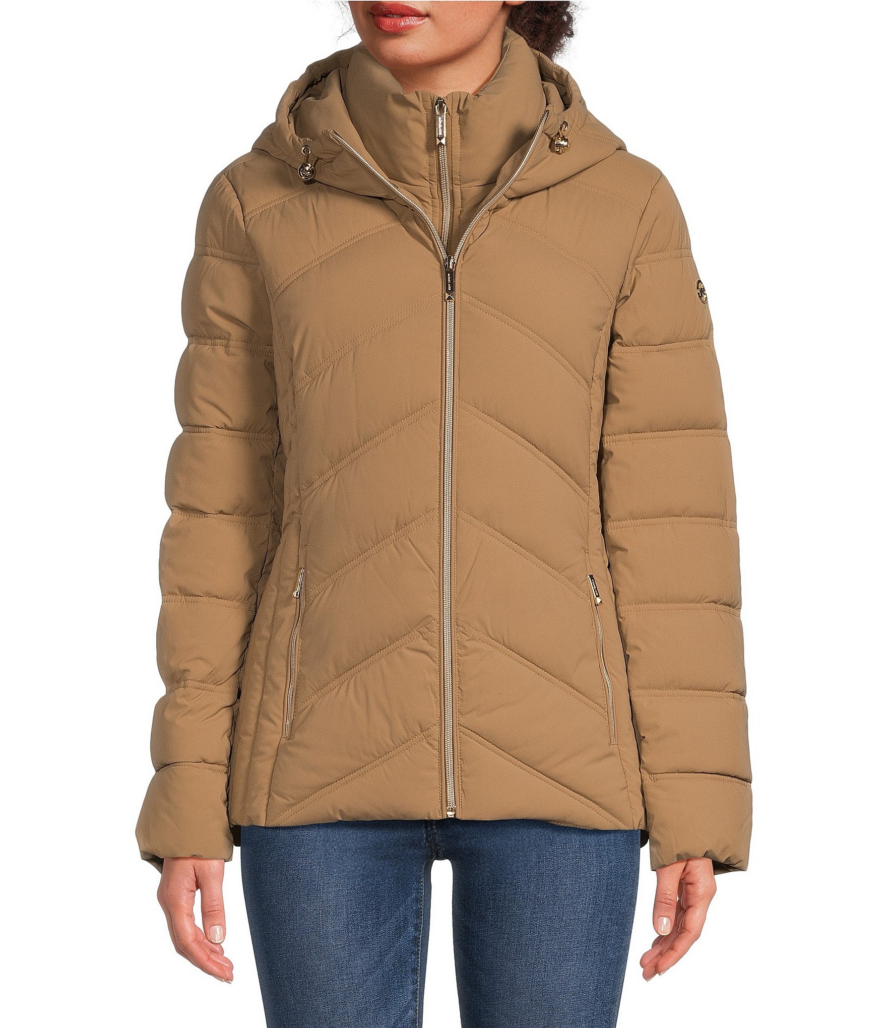 MICHAEL Michael Kors Quilted Stand Collar Hooded Packable Zip Front Puffer