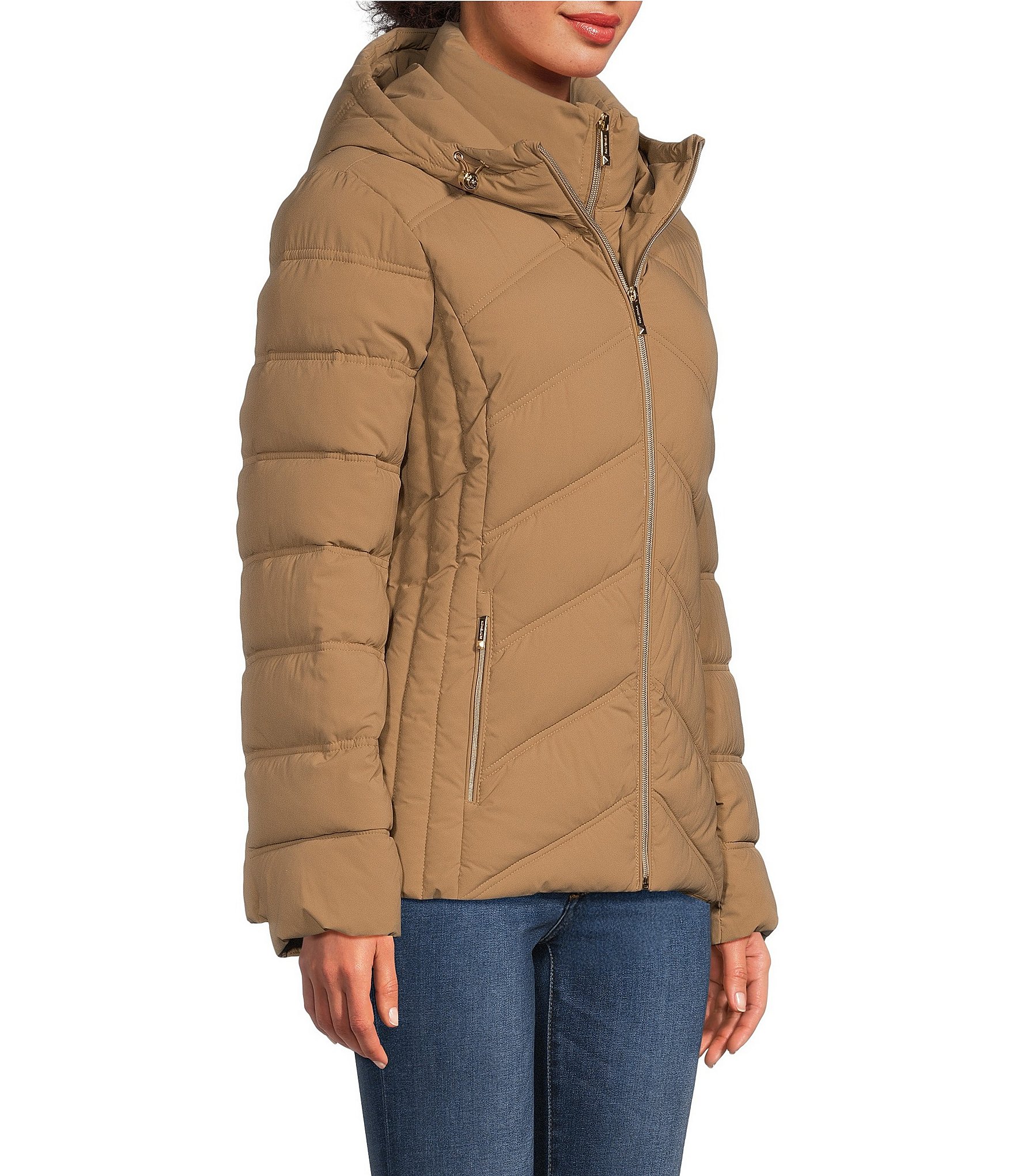 MICHAEL Michael Kors Quilted Stand Collar Hooded Packable Zip Front Puffer