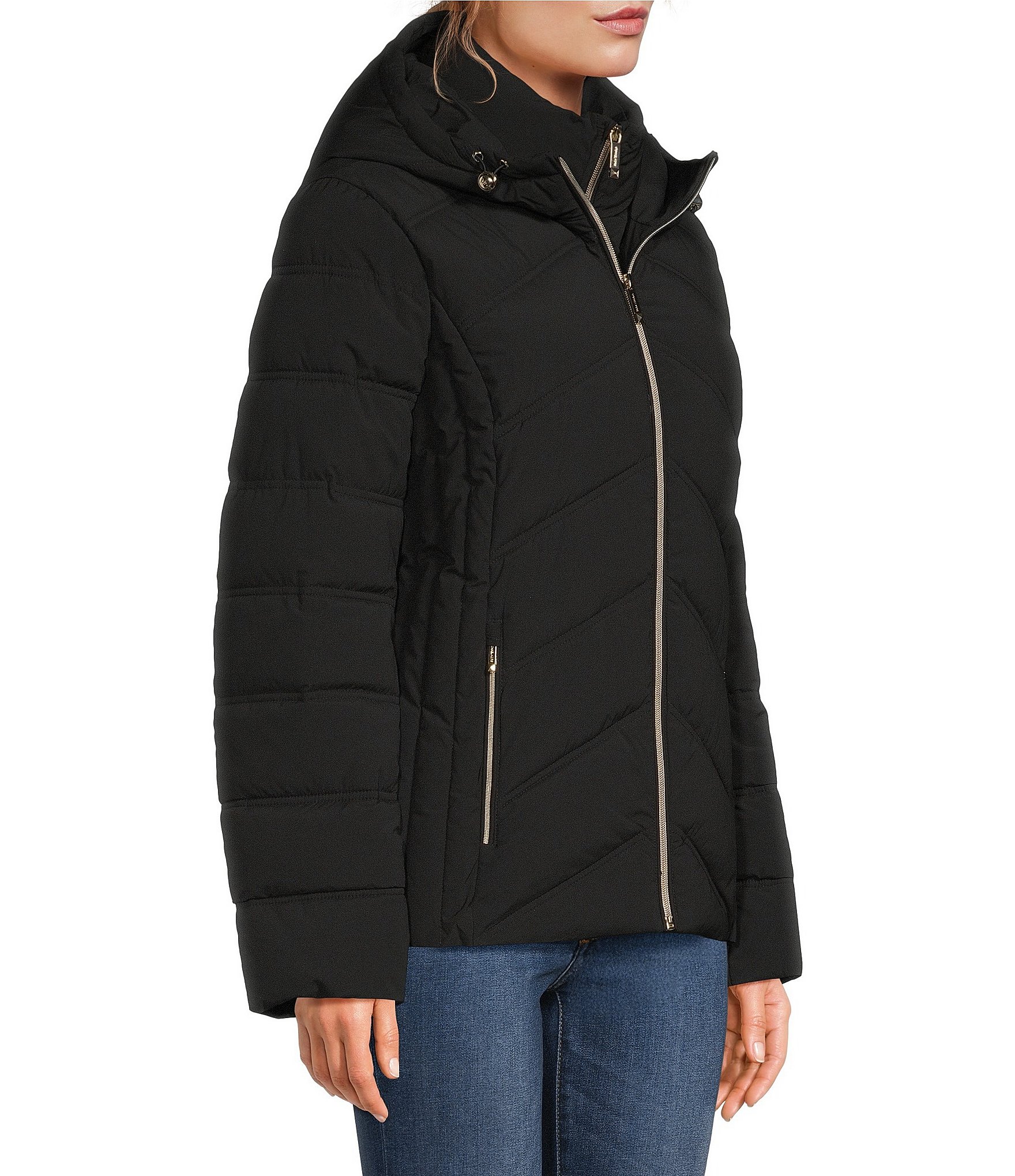 MICHAEL Michael Kors Quilted Stand Collar Hooded Packable Zip Front Puffer