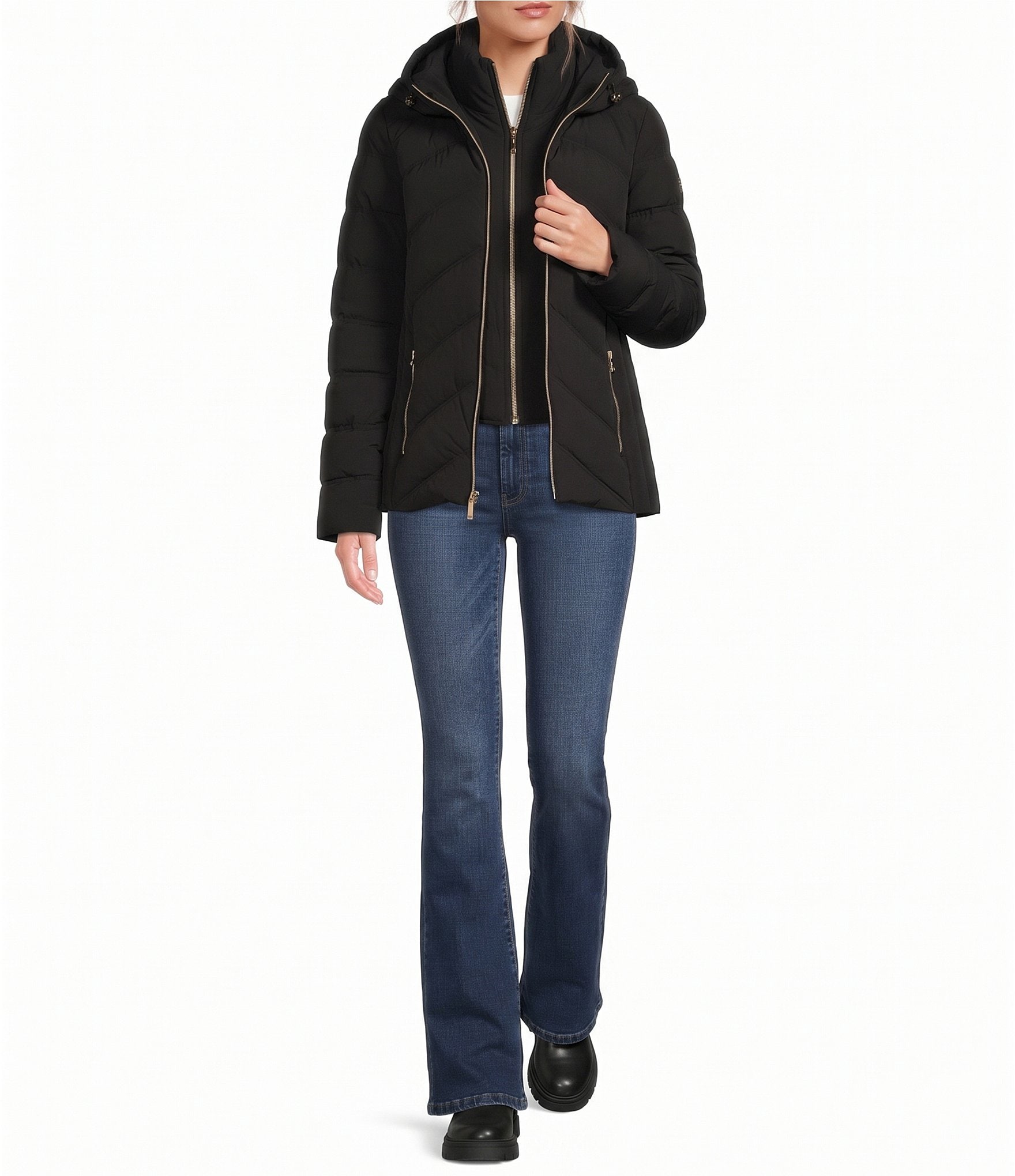 MICHAEL Michael Kors Quilted Stand Collar Hooded Packable Zip Front Puffer