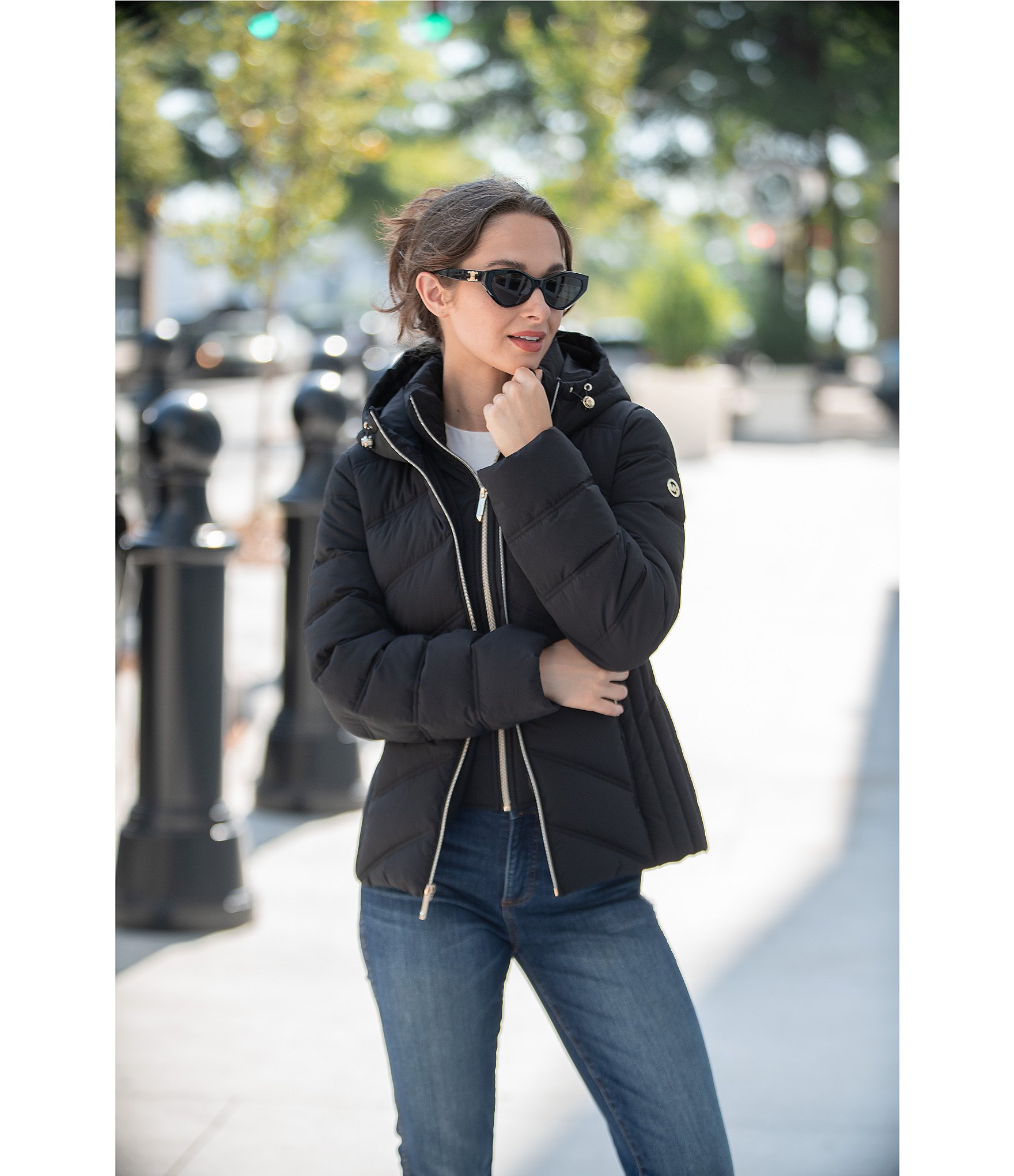 MICHAEL Michael Kors Quilted Stand Collar Hooded Packable Zip Front Puffer