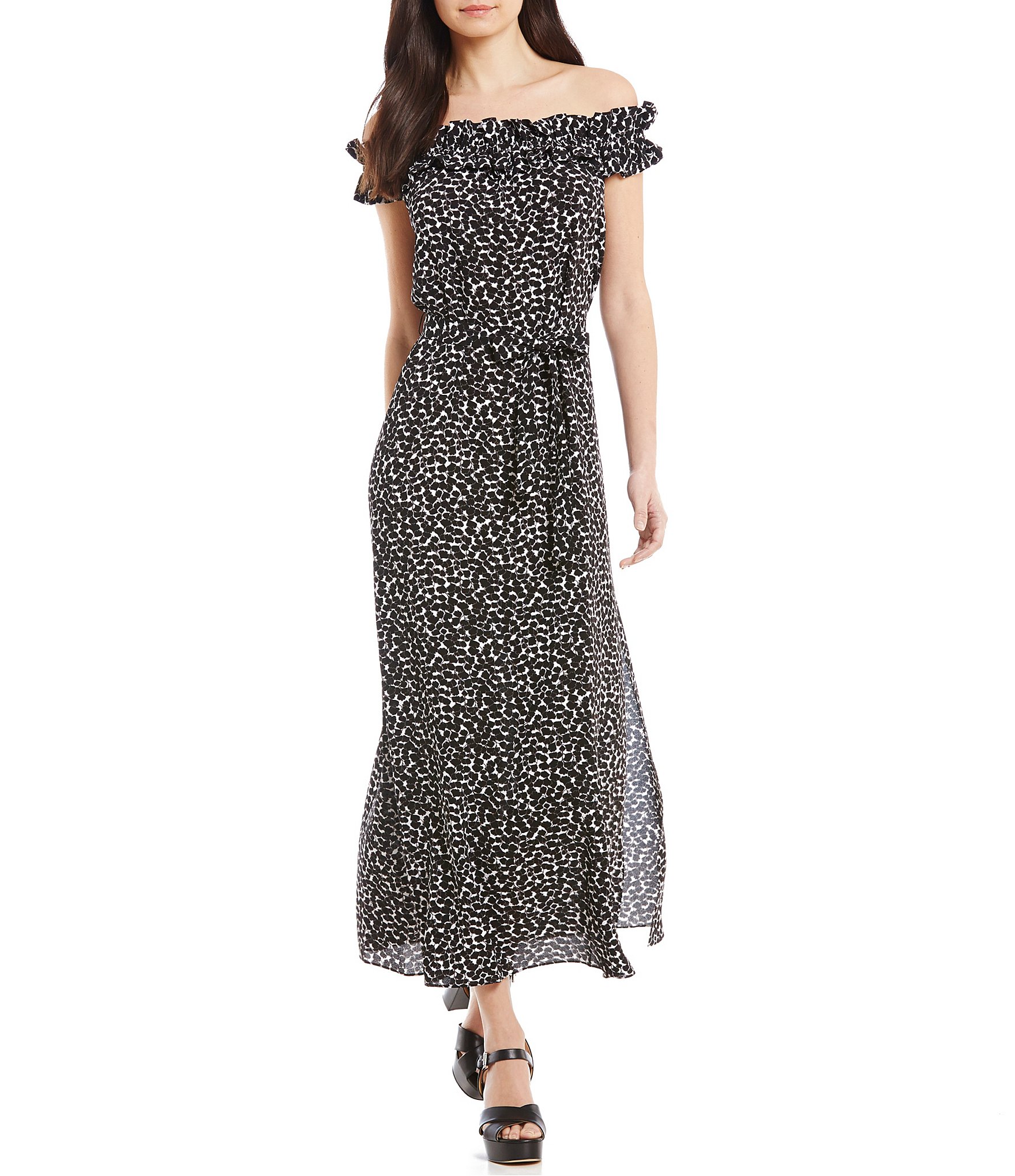 MICHAEL Michael Kors Ruffled Off-The-Shoulder Floral Print Maxi Dress ...