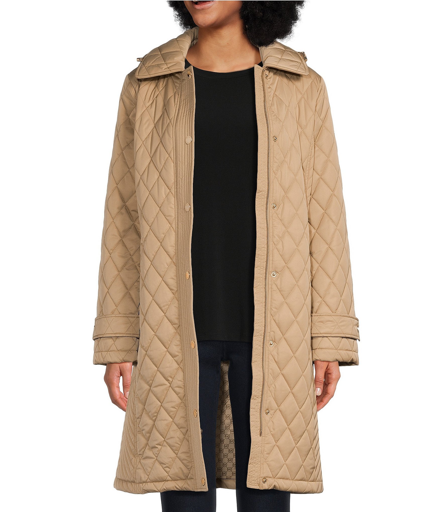 MICHAEL Michael Kors Single Breasted Quilted Detachable Hood Belted ...