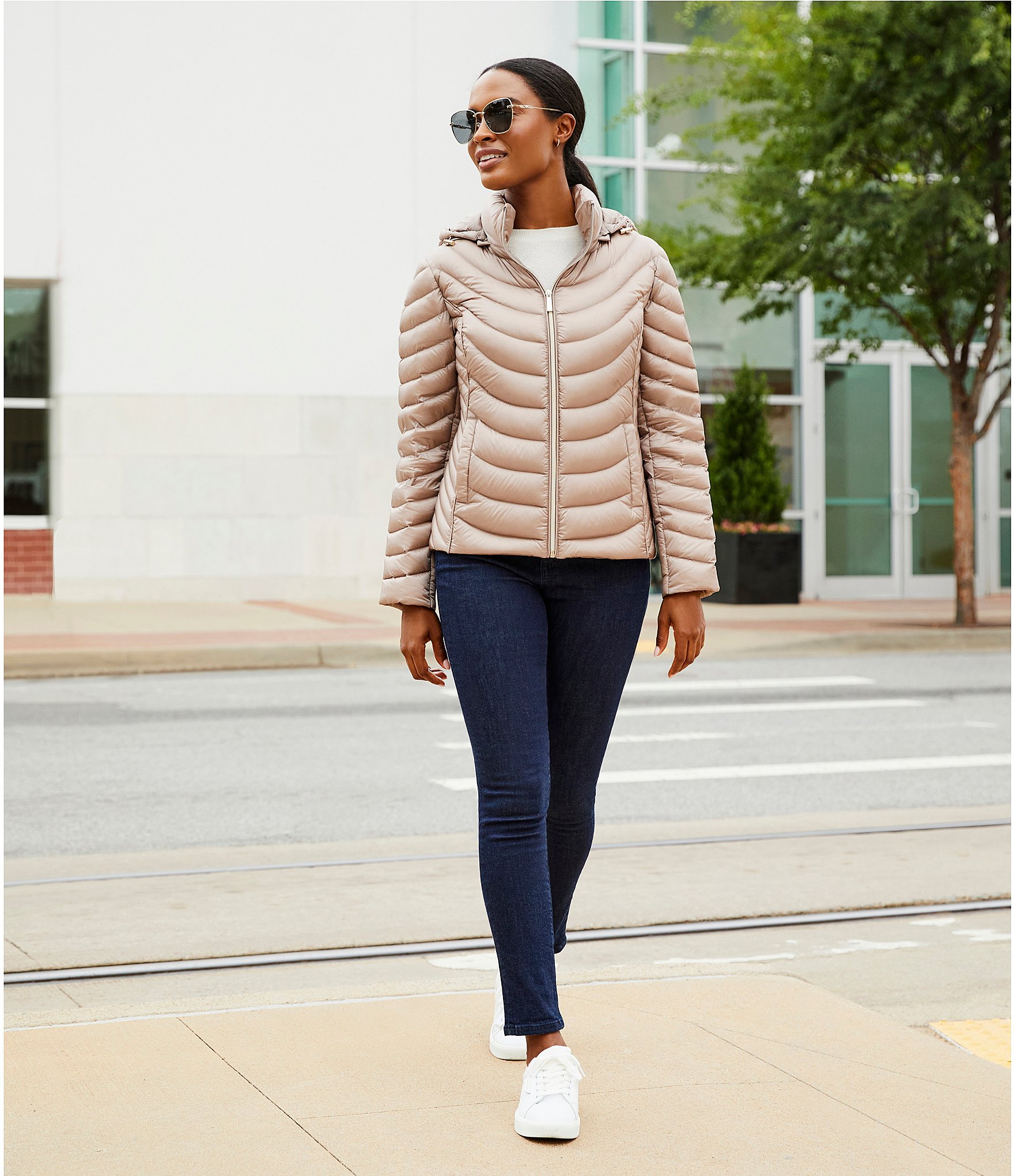 MICHAEL Michael Kors Stand Collar Removable Hood Zip Front