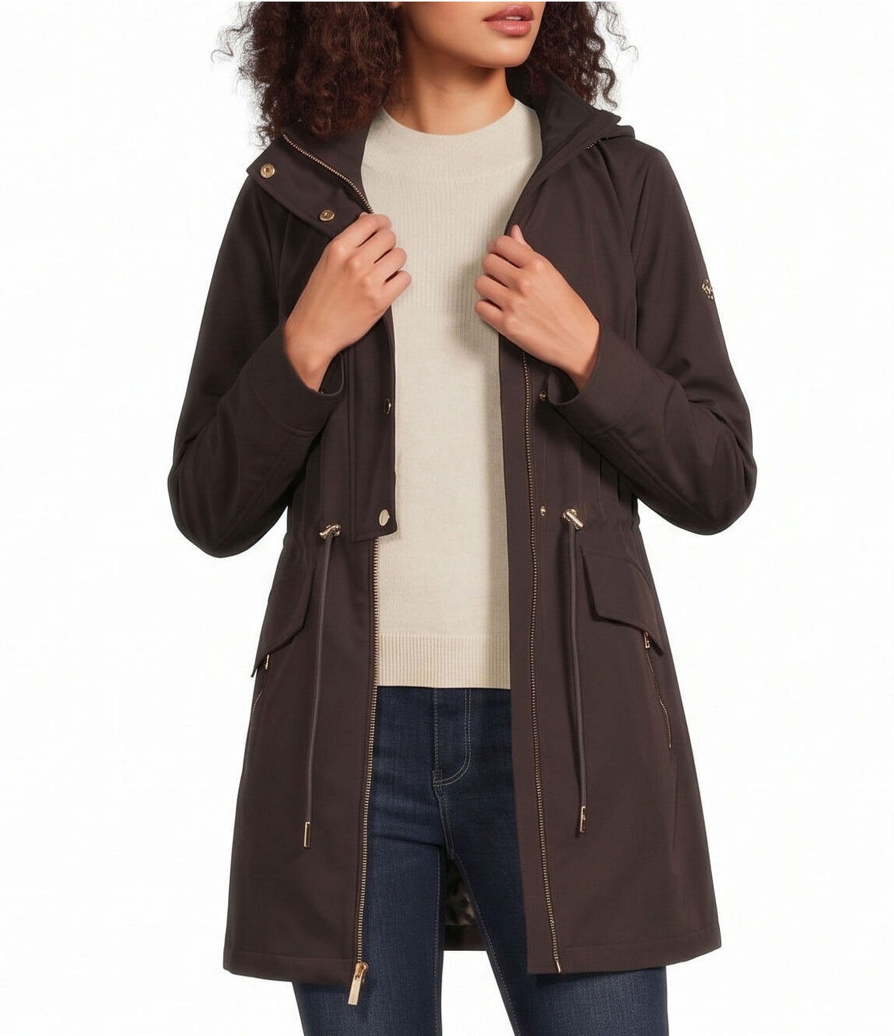 MICHAEL Michael Kors Stand Collar Water Resistant Zip Front Fit & Flare Jacket