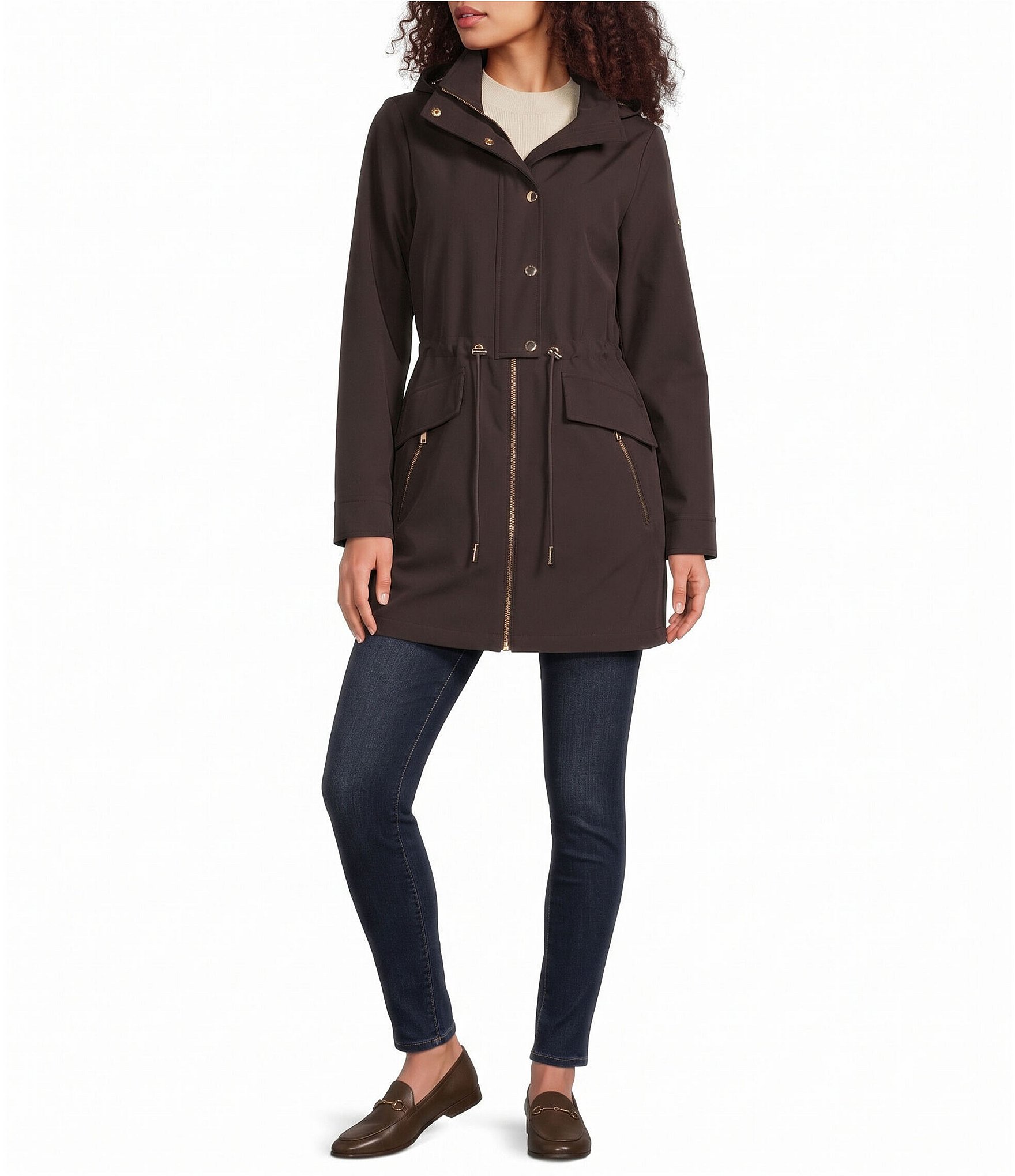 MICHAEL Michael Kors Stand Collar Water Resistant Zip Front Fit & Flare Jacket