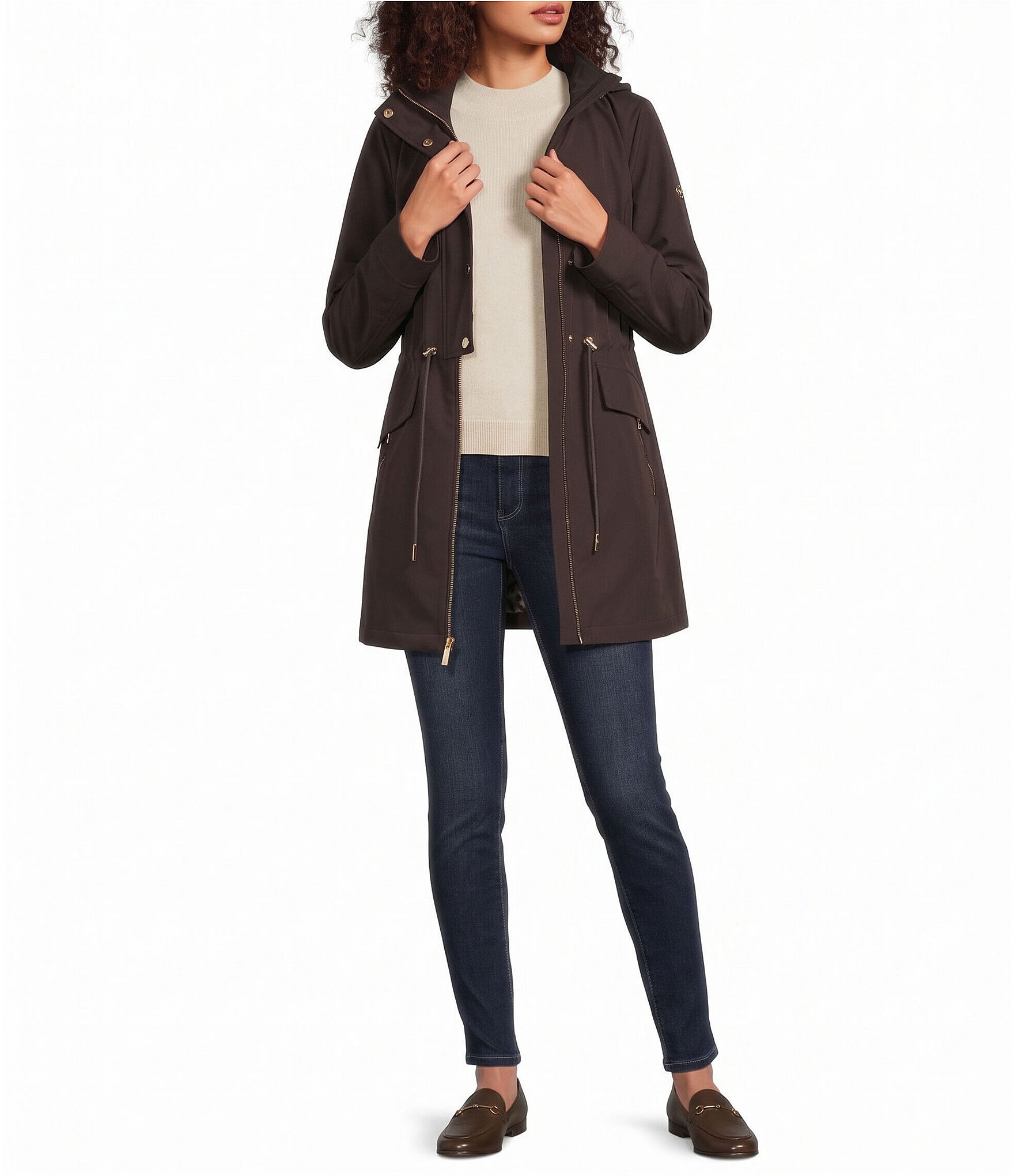 MICHAEL Michael Kors Stand Collar Water Resistant Zip Front Fit & Flare Jacket
