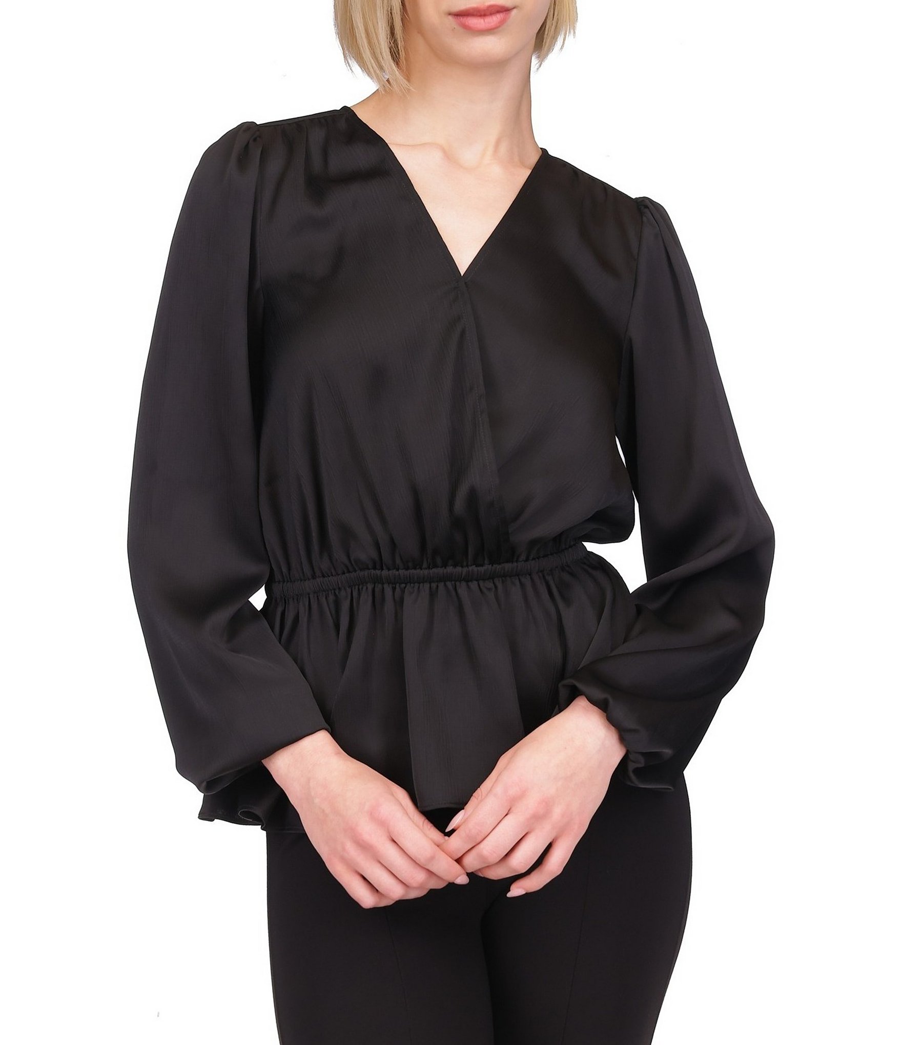 MICHAEL Michael Kors Surplice Neck Long Sleeve Peplum Top | Dillard's