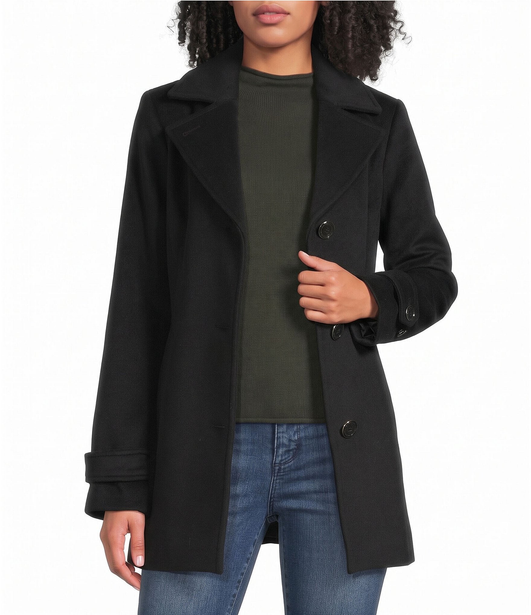 MICHAEL Michael Kors Wool Blend Notch Collar Button Front Car Coat