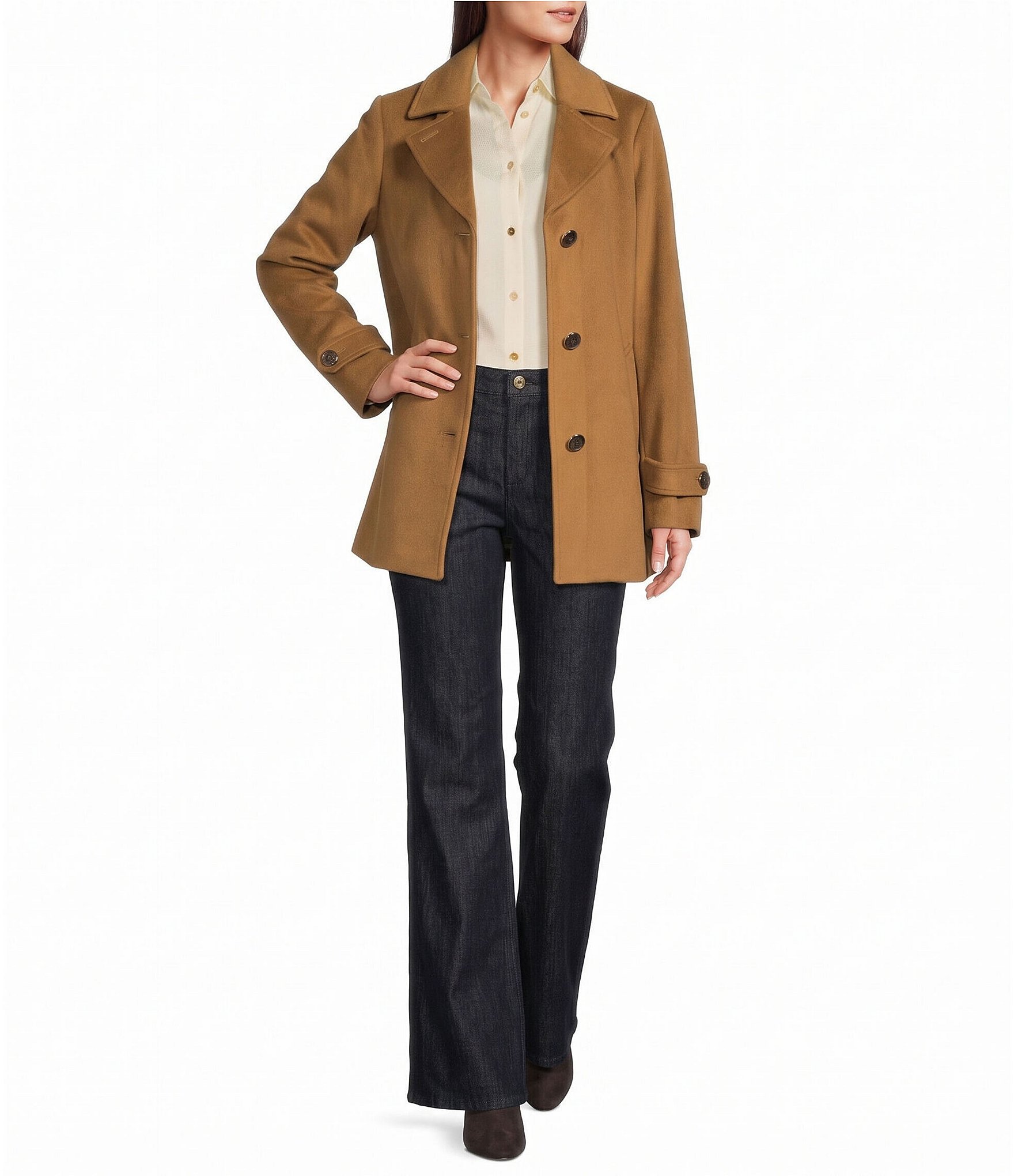 MICHAEL Michael Kors Wool Blend Notch Collar Button Front Car Coat