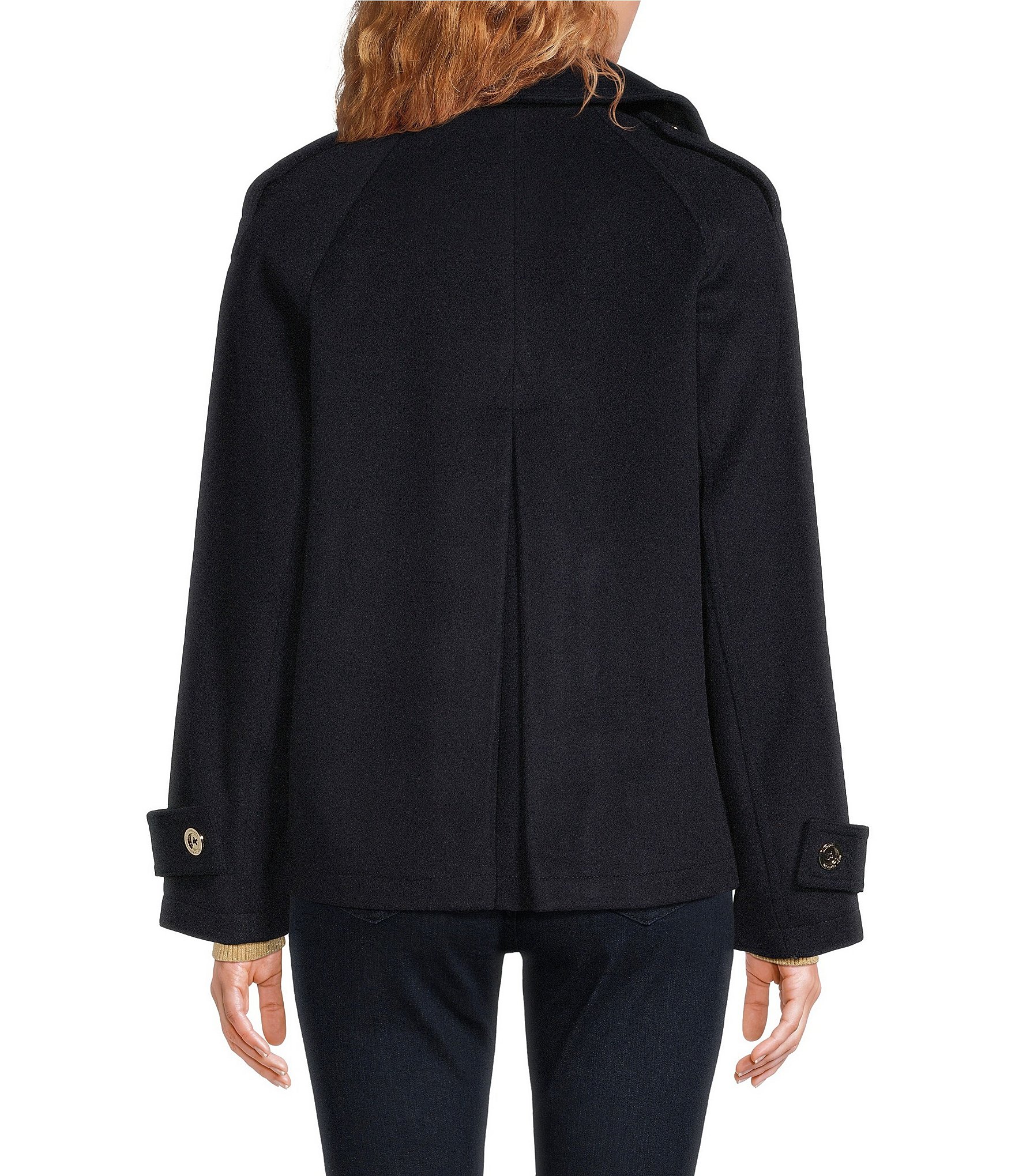 MICHAEL Michael Kors Wool Blend Notch Collar Button Front Double Breasted Peacoat
