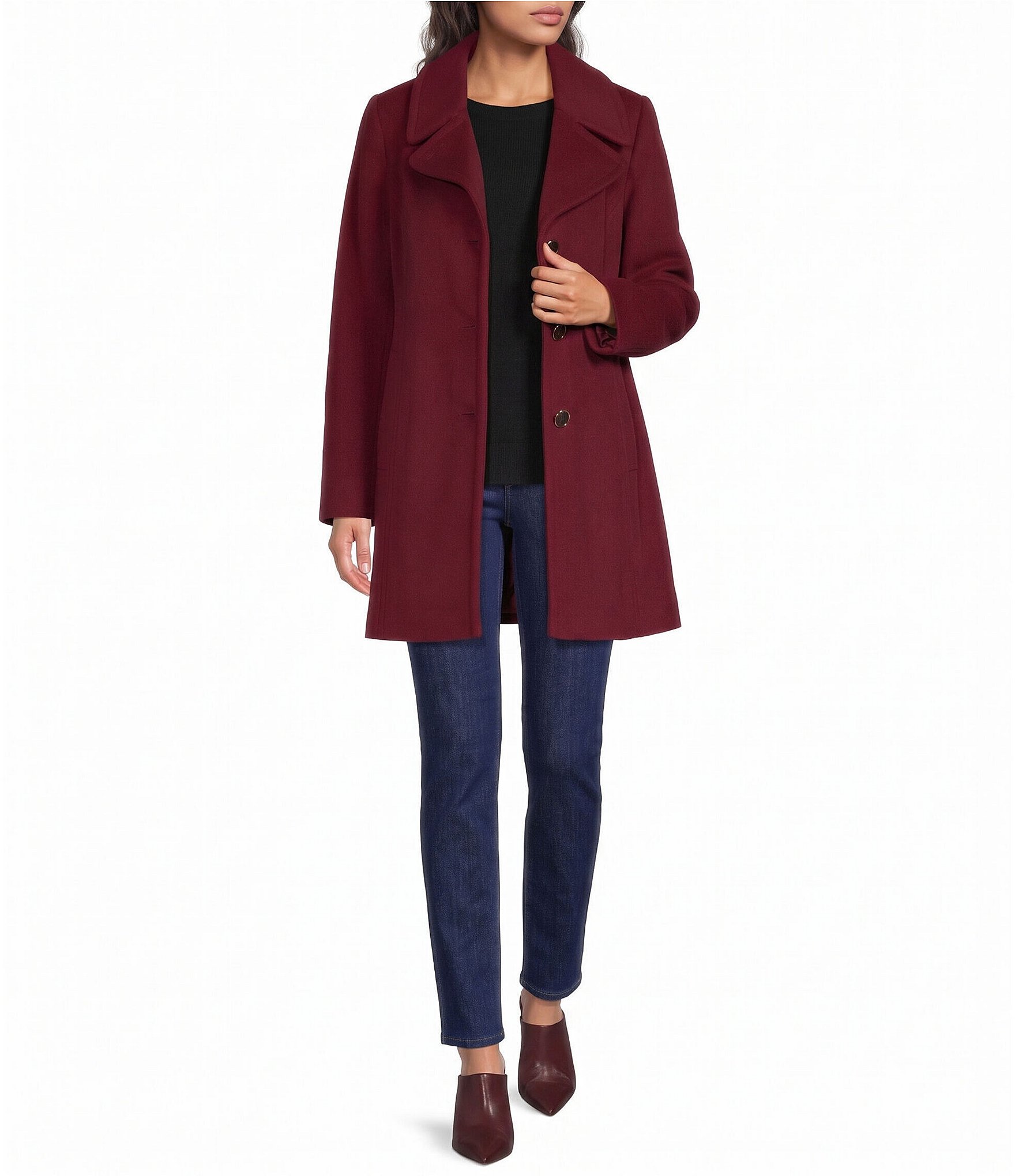 MICHAEL Michael Kors Wool Blend Notch Collar Button Front Single Breasted Coat
