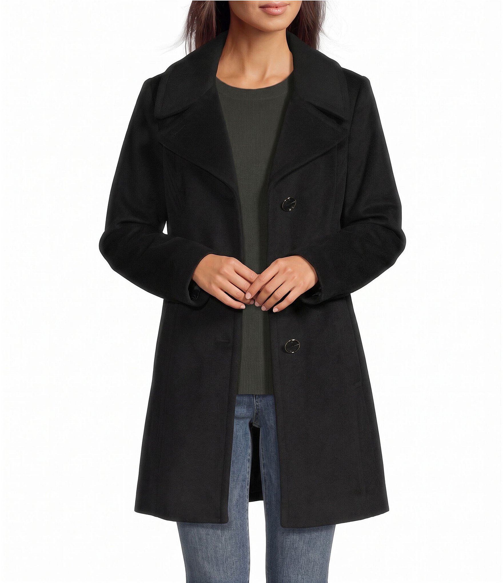 MICHAEL Michael Kors Wool Blend Notch Collar Button Front Single Breasted Coat
