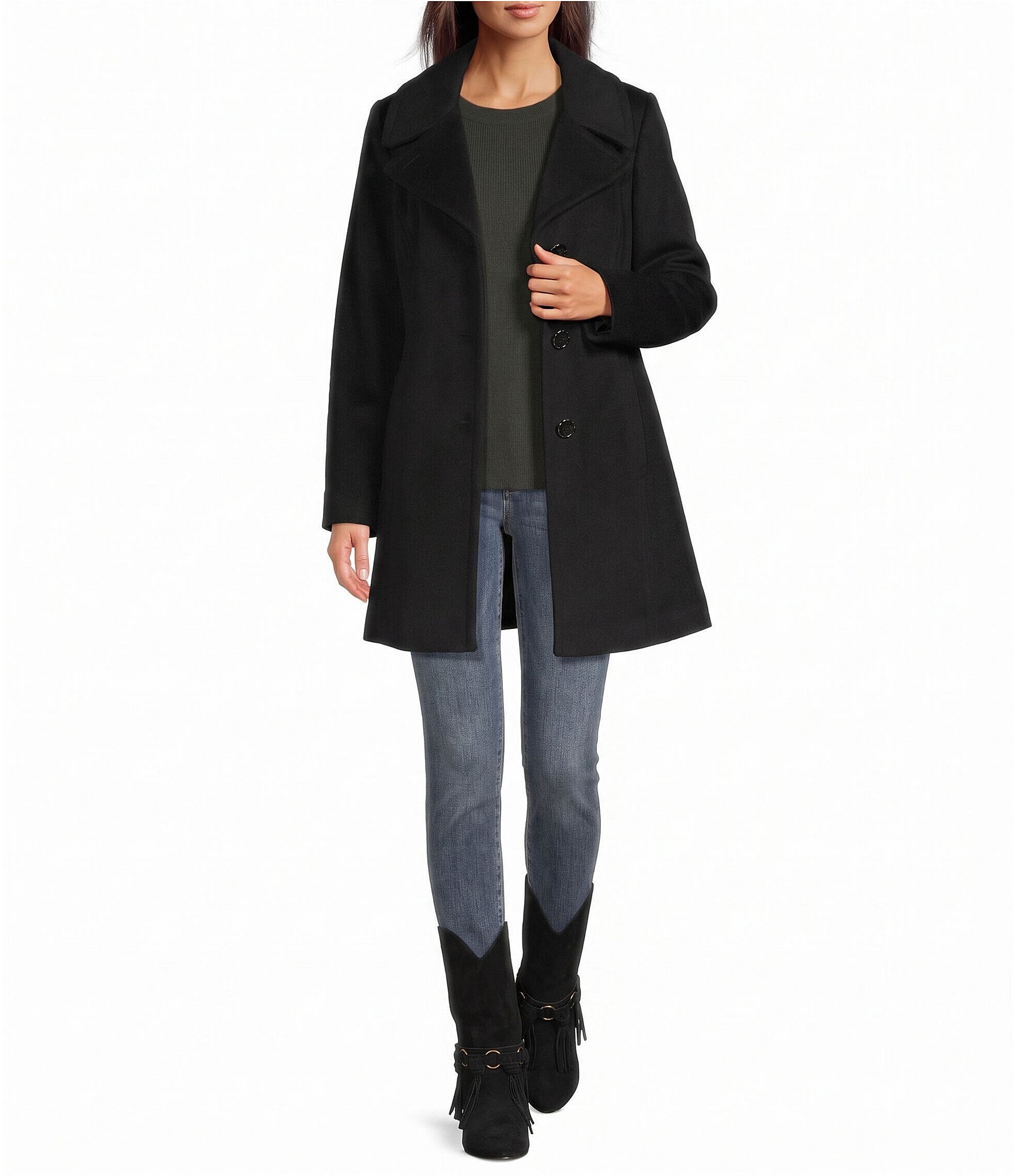 MICHAEL Michael Kors Wool Blend Notch Collar Button Front Single Breasted Coat