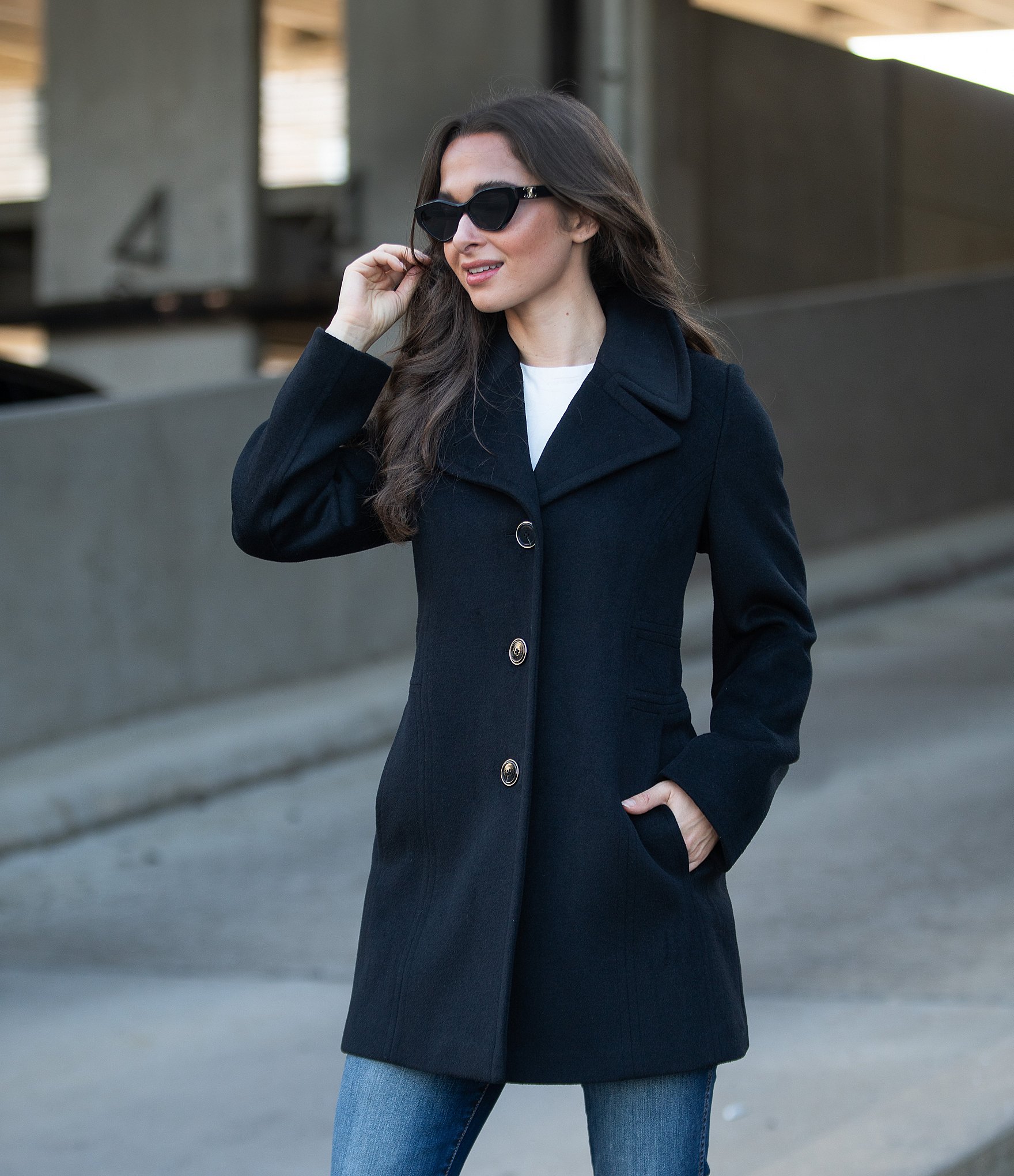 MICHAEL Michael Kors Wool Blend Notch Collar Button Front Single Breasted Coat