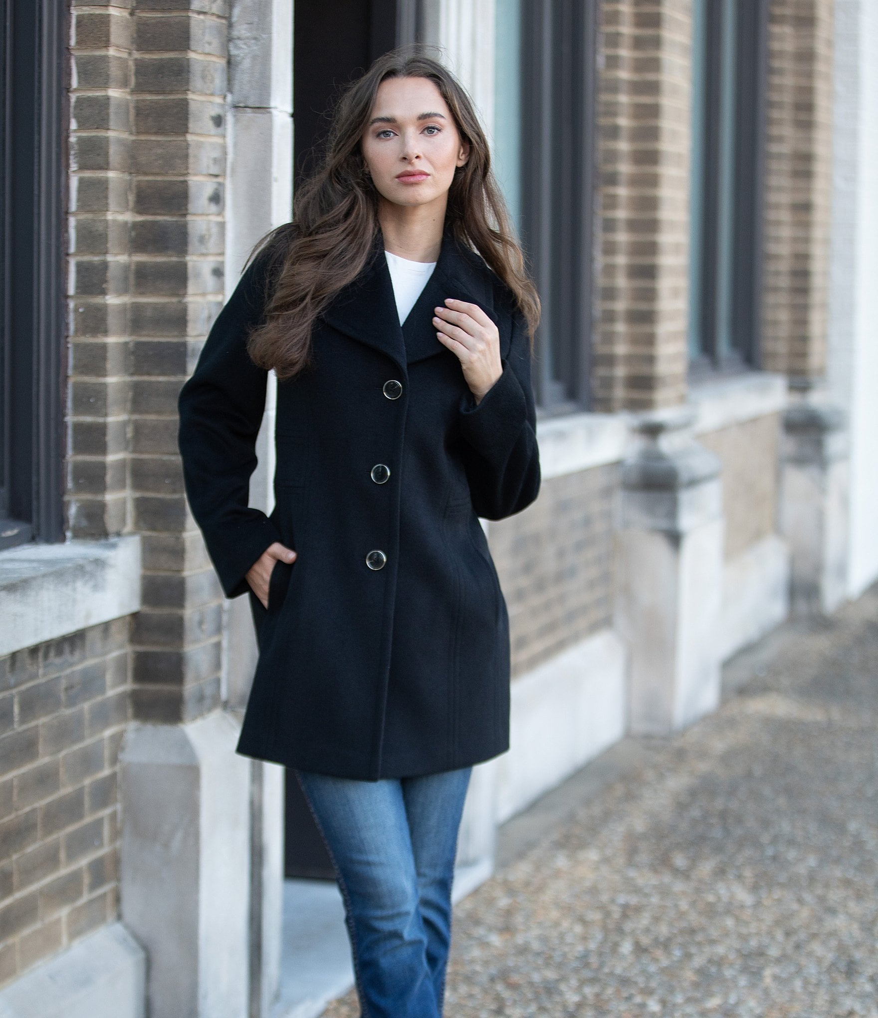 MICHAEL Michael Kors Wool Blend Notch Collar Button Front Single Breasted Coat