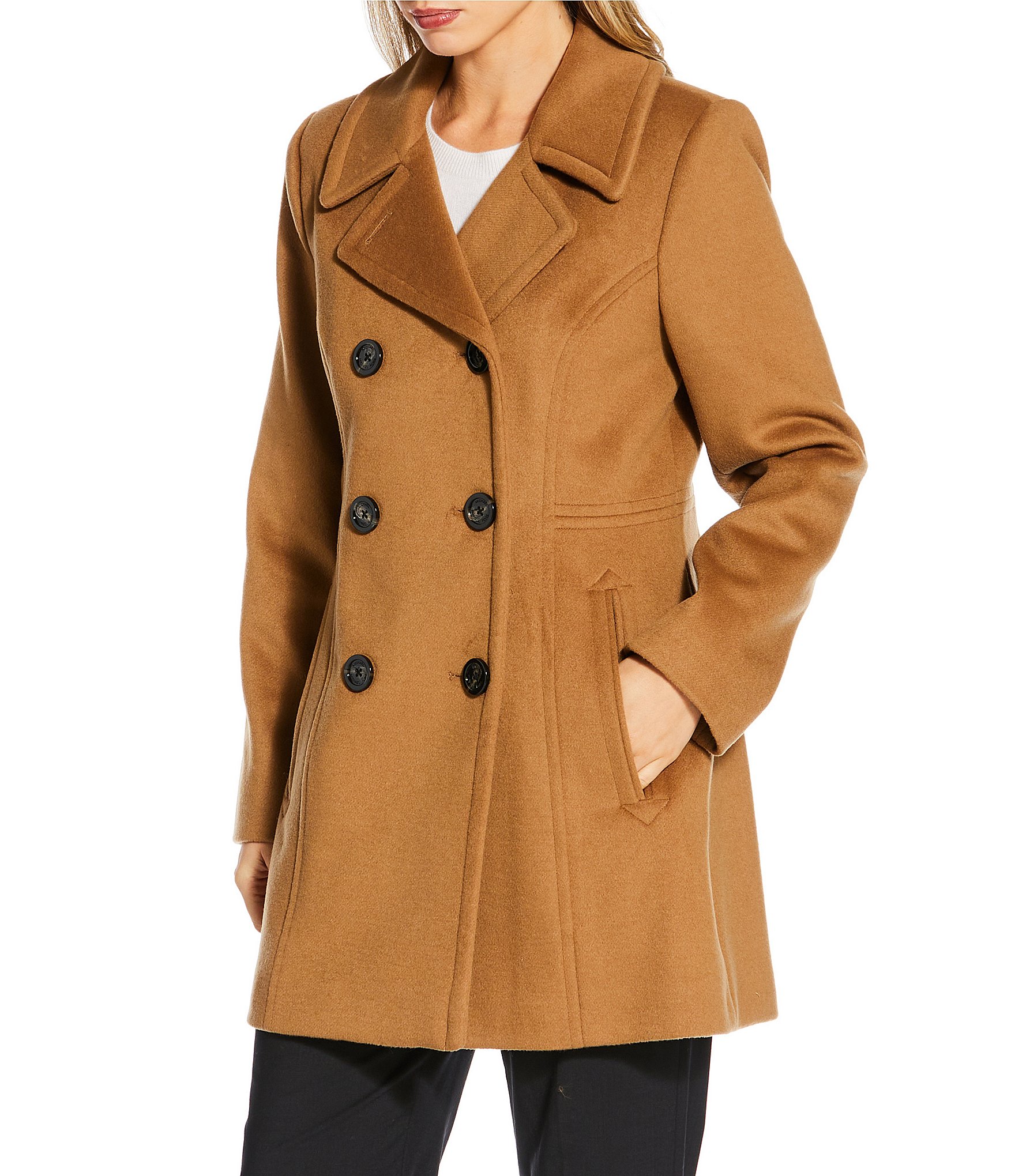 MICHAEL Michael Kors Wool Blend Notch Lapel Button Front Double Breasted Peacoat